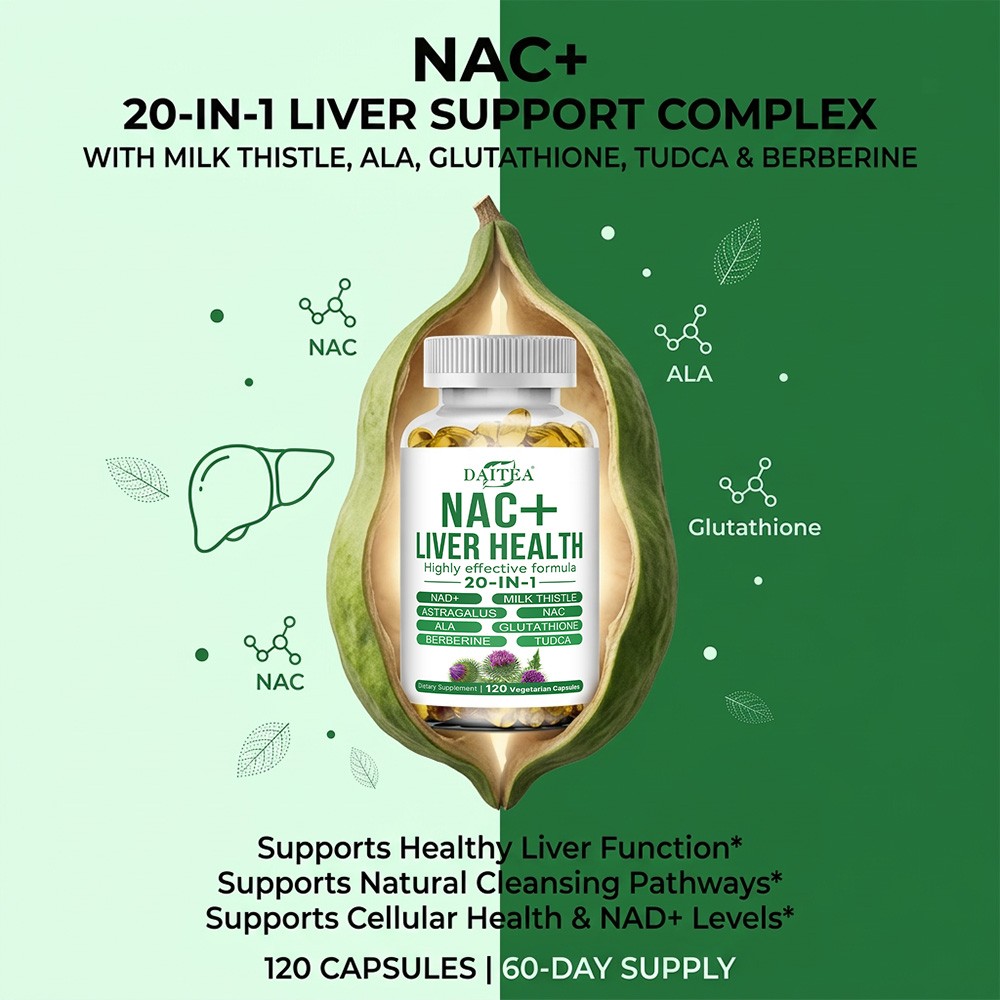 NAC+ 20-in-1 Liver Support-Milk Thistl, Glutathione for Liver Health 30~120Caps