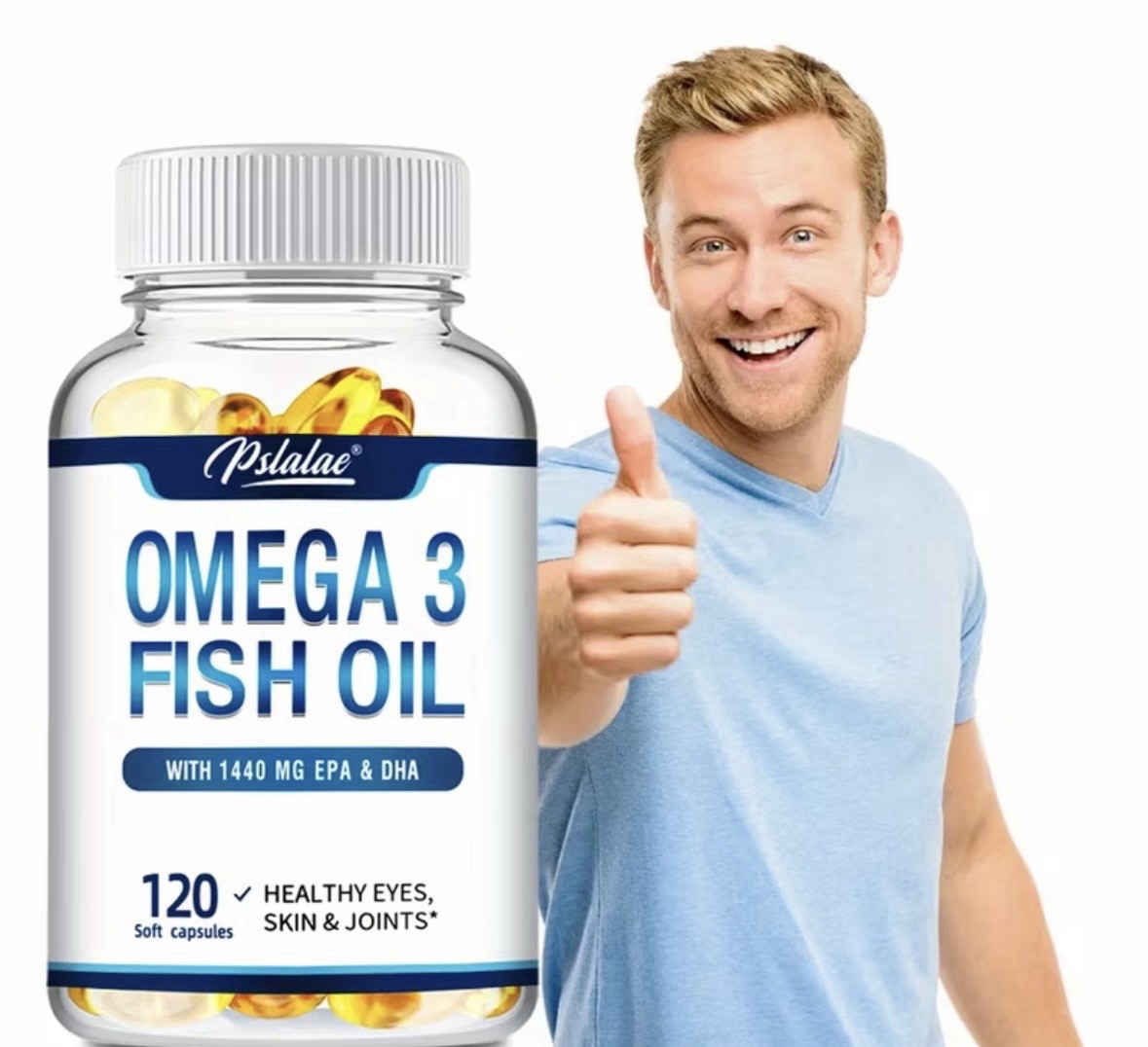 Pslalae Omega-3 Fish Oil Softgels 120 Count with EPA & DHA Eye Skin Joint