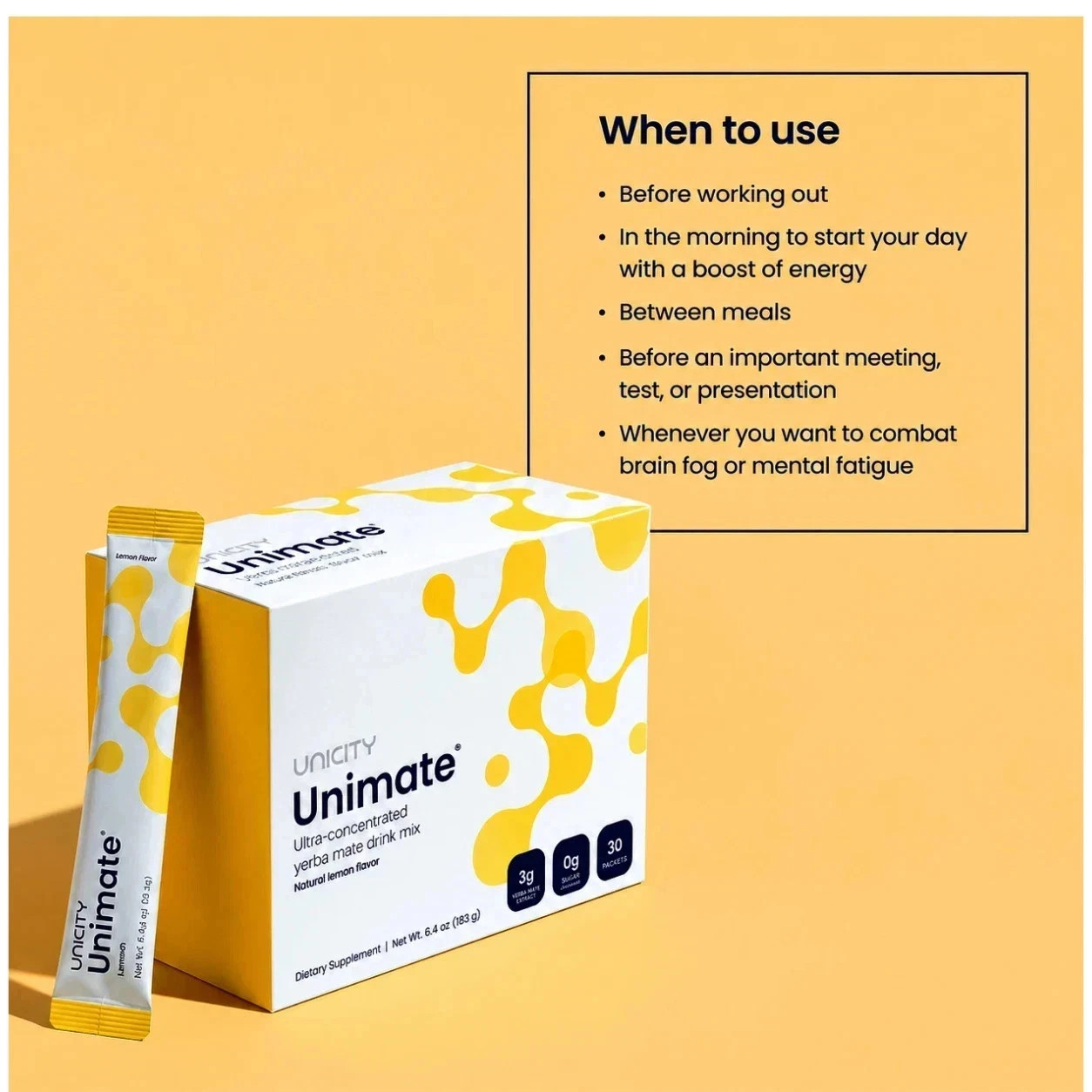 Unicity Unimate Leamon Flavor Supplement-30-count pack-Freshs- Energizing1