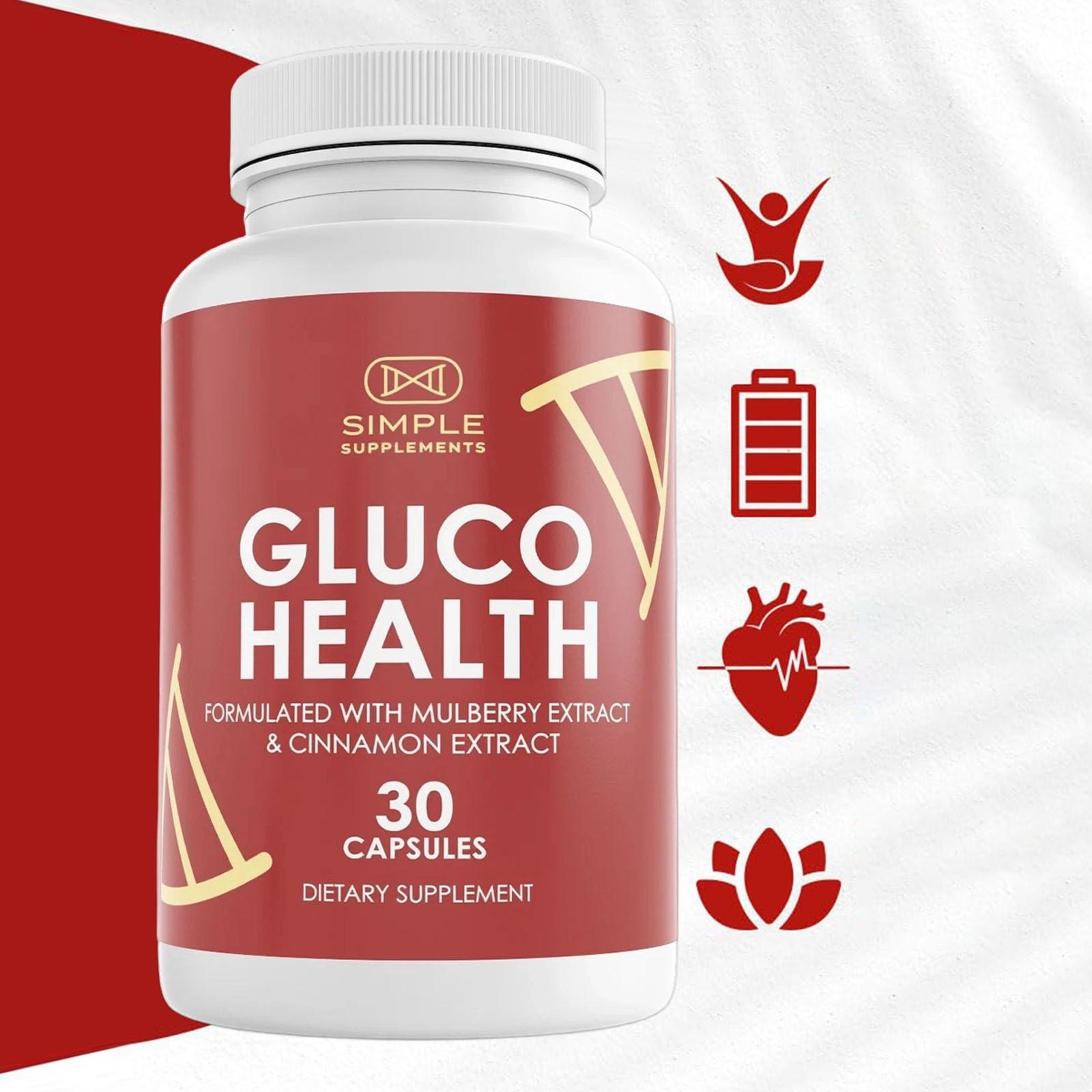 Gluco-Health Blood Health Support Dietary Supplement 30 Capsules （1-5 pack）