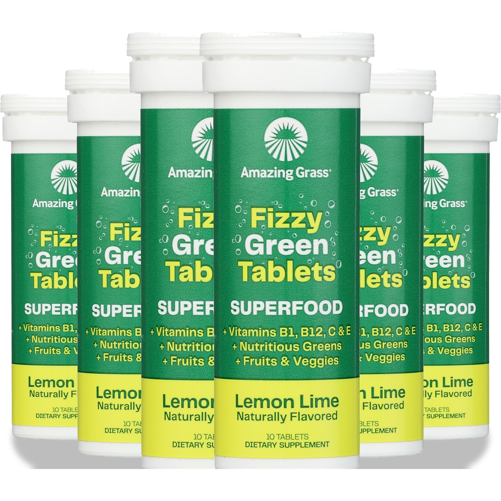 Amazing Grass Lemon Lime Fizzy Green Tablets Superfood Dietary 10 Ct 6 Pack
