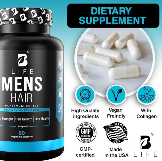 B Life Men’s Hair Growth Supplement Biotin & Collagen Hair Vitamins 60 Capsules