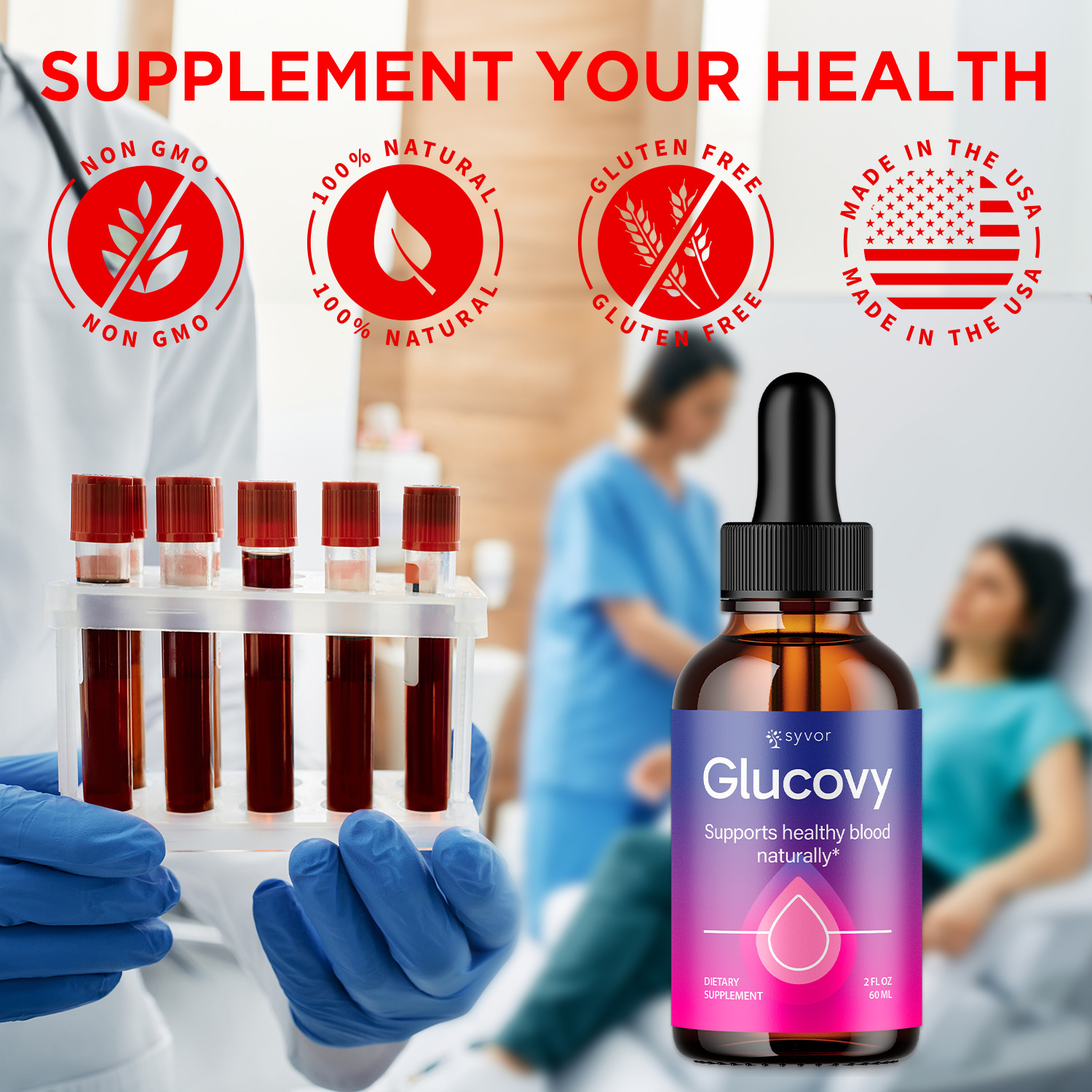 (3 Pack) Glucovy Blood Support Drops Advanced Vitamin Supplement 90 Servings
