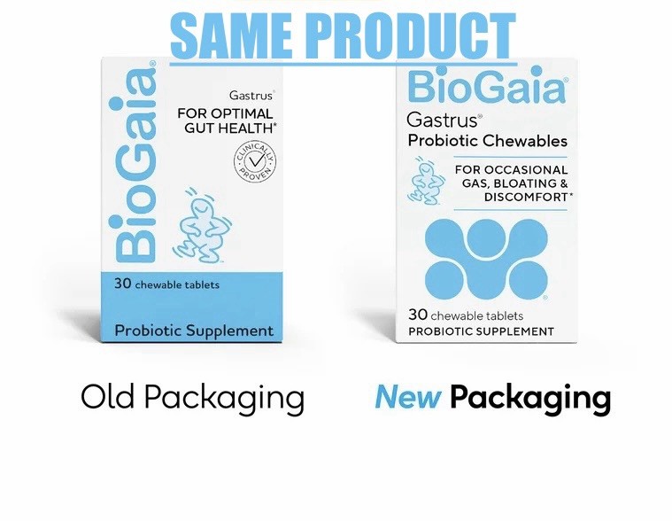 BioGaia Gastrus Probiotic, Gut Health, Dual Strain, 30 Chewable Tablets