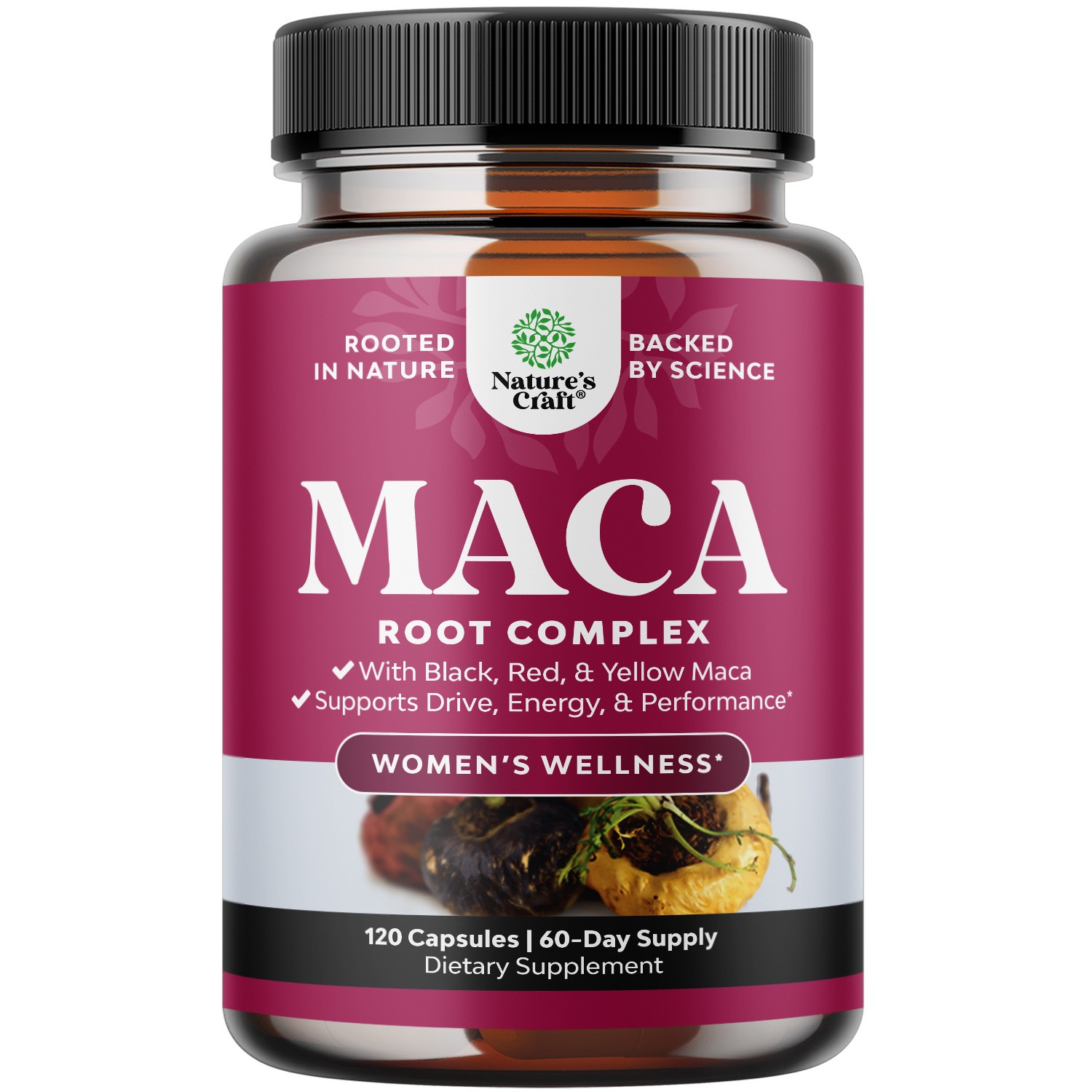 Organic Maca Root Capsules for Women – Potent Herbal Supplement 120ct