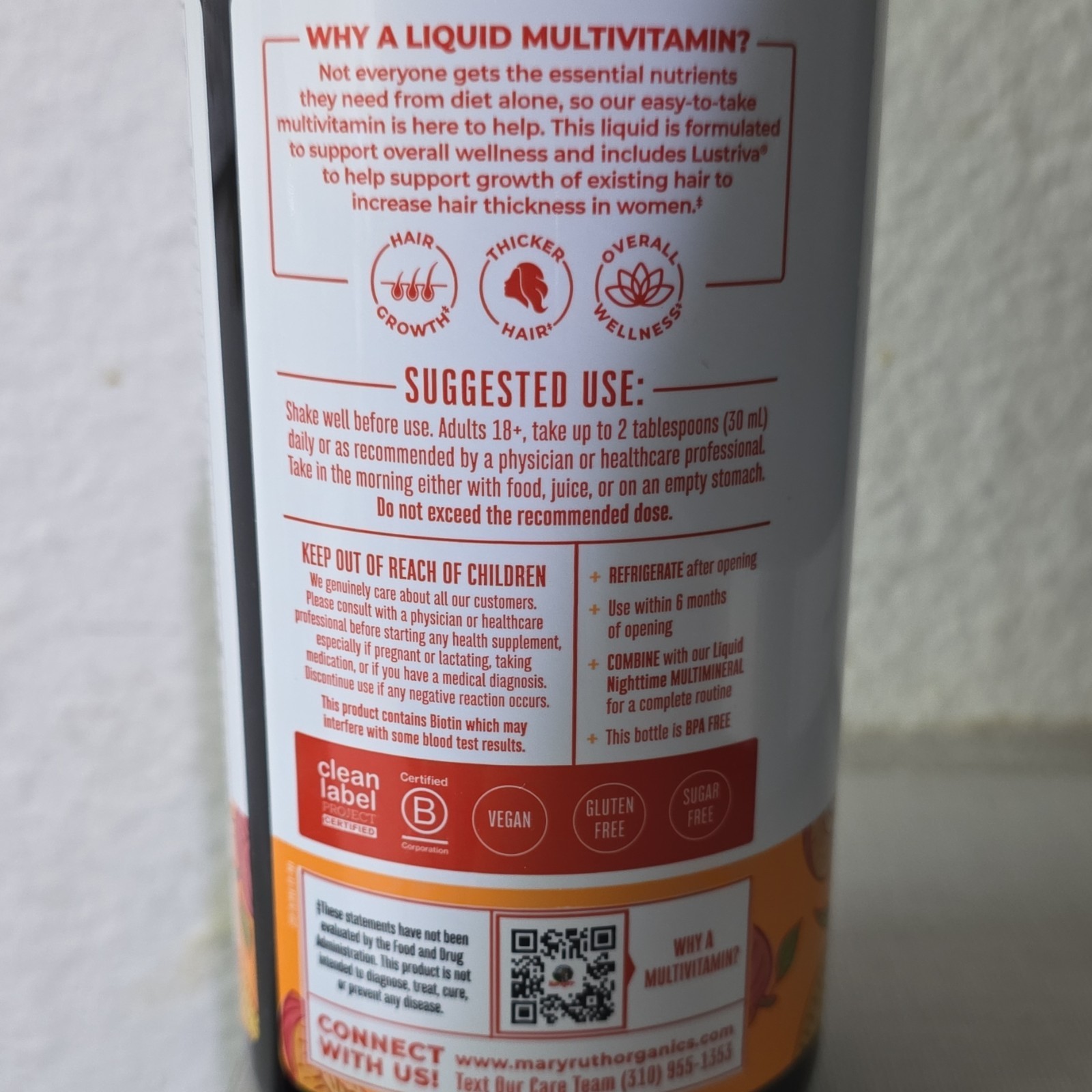 MaryRuth’s Liquid Morning Multivitamin + Hair Growth Peach Mango 22 fl oz