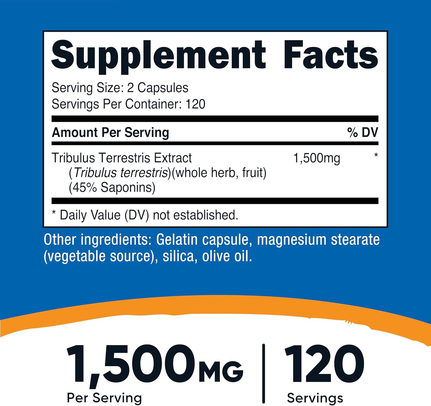 Tribulus Terrestris Extract 1500Mg, 120 Capsules – 60 Servings (750Mg per Cap),