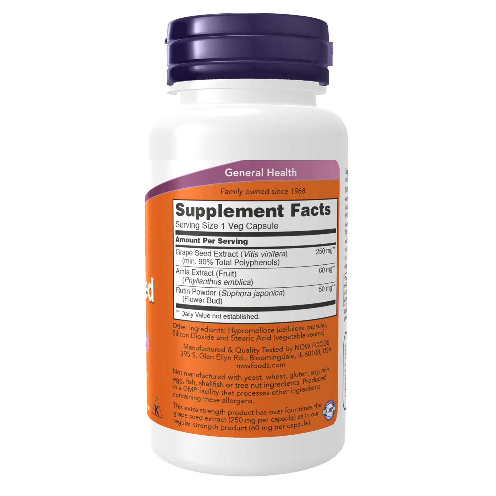 3 x NOW Mega Poteny Grape Seed Extract OPC 250mg 90 Vcaps Antioxidant Protection