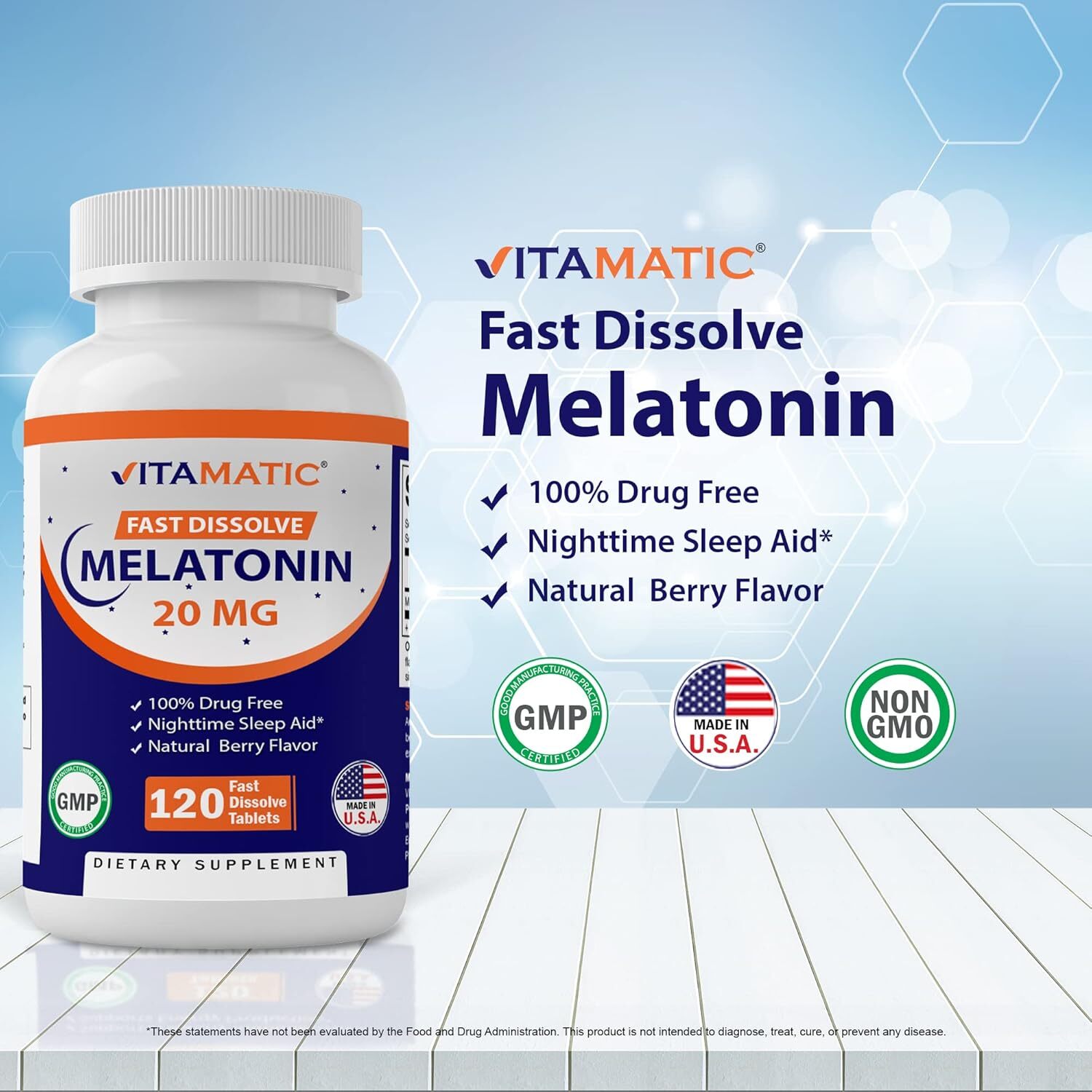 Vitamatic Melatonin 20mg Tablets | Vegetarian, Non-GMO, 120 Count (Pack of 1)