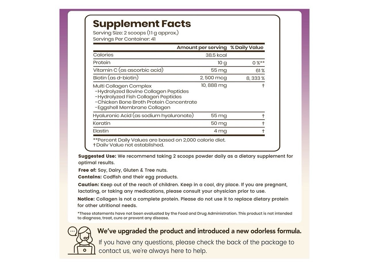 Multi Collagen Peptides Types I II III V X Unflavored Grass Fed NSF 1 lb
