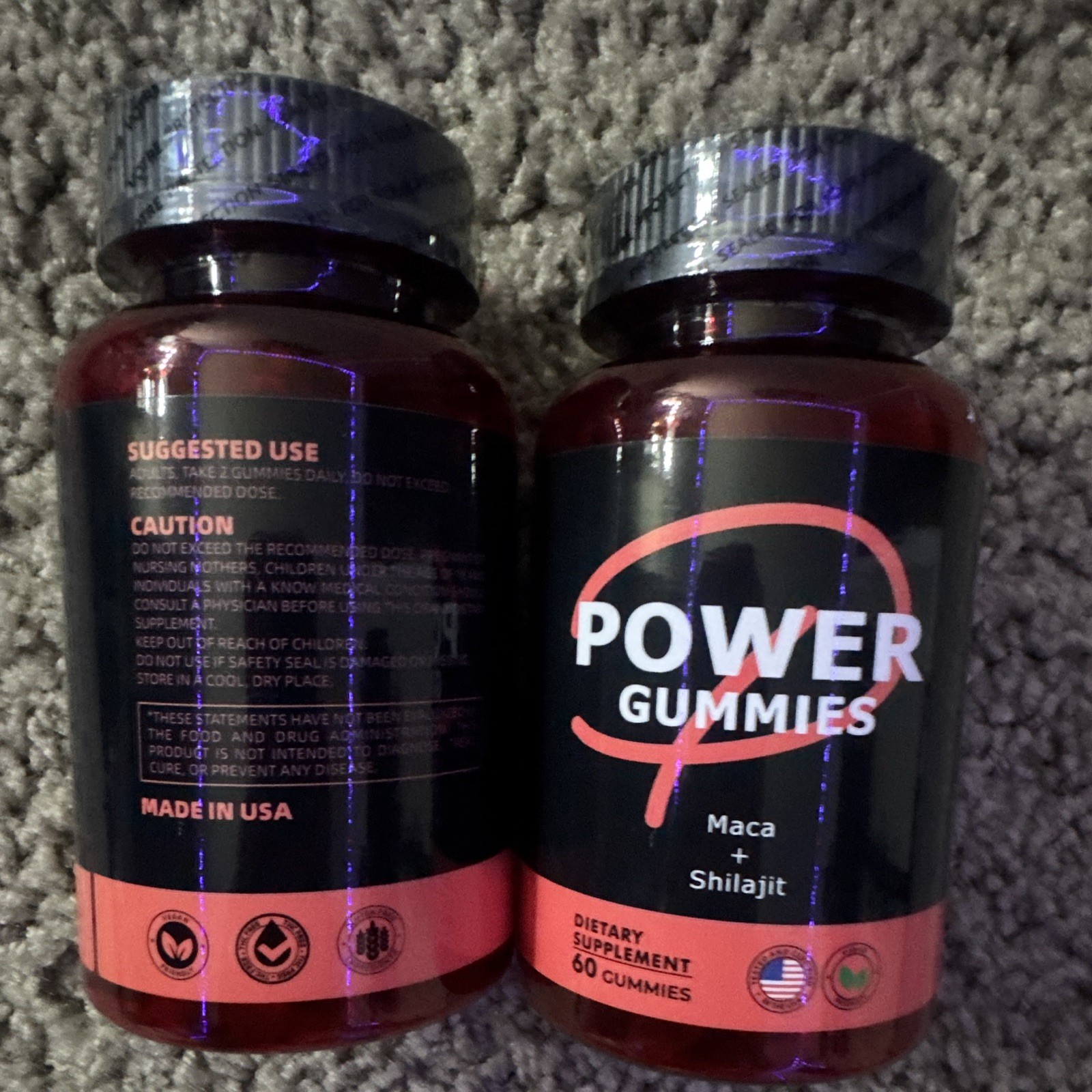 Power Gummies Maca + Shilajit Dietary Supplement Gummies, 60 Count