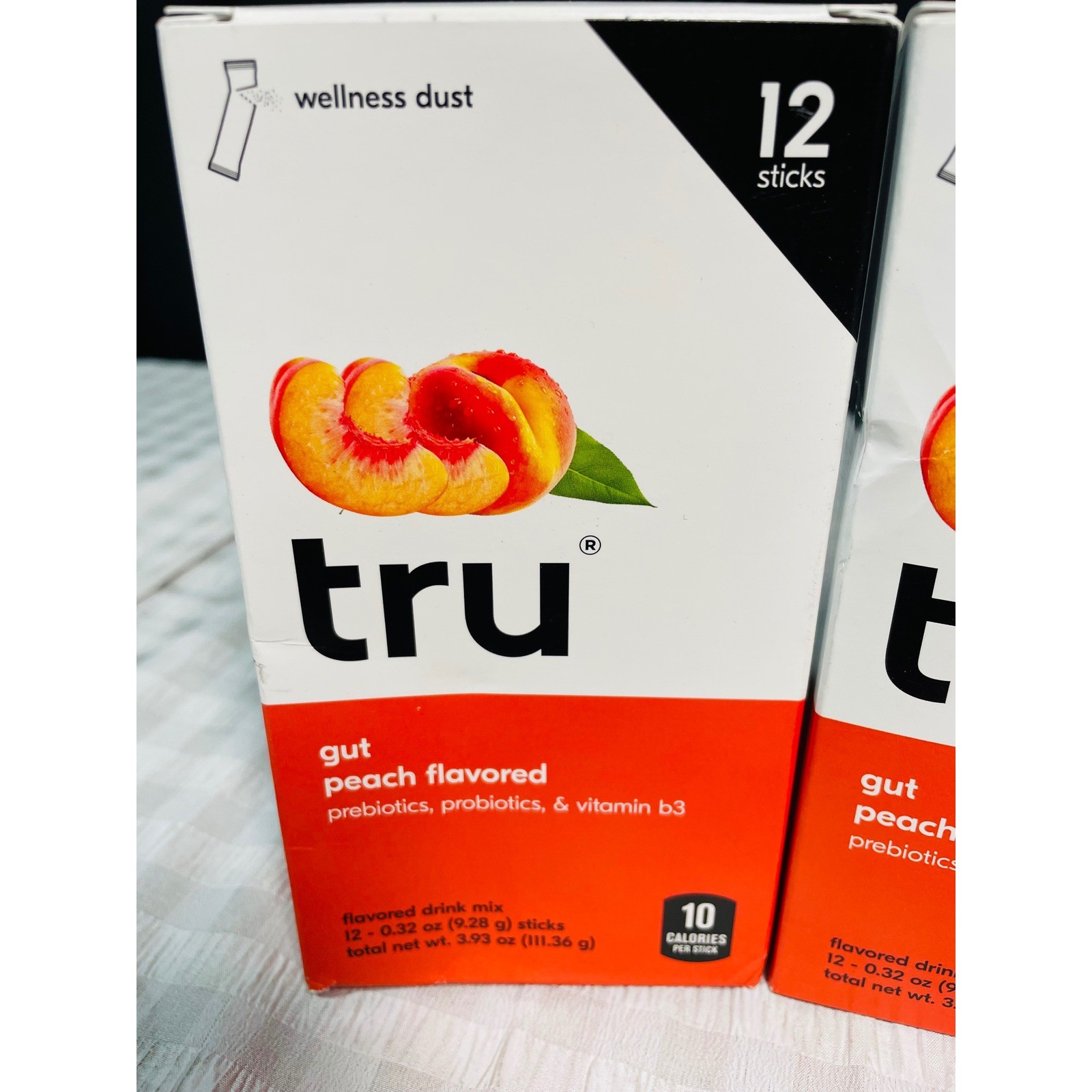 Lot of 2 Tru Gut Wellness Dust Peach Drink Mix Prebiotic Probiotic Vitamin B3