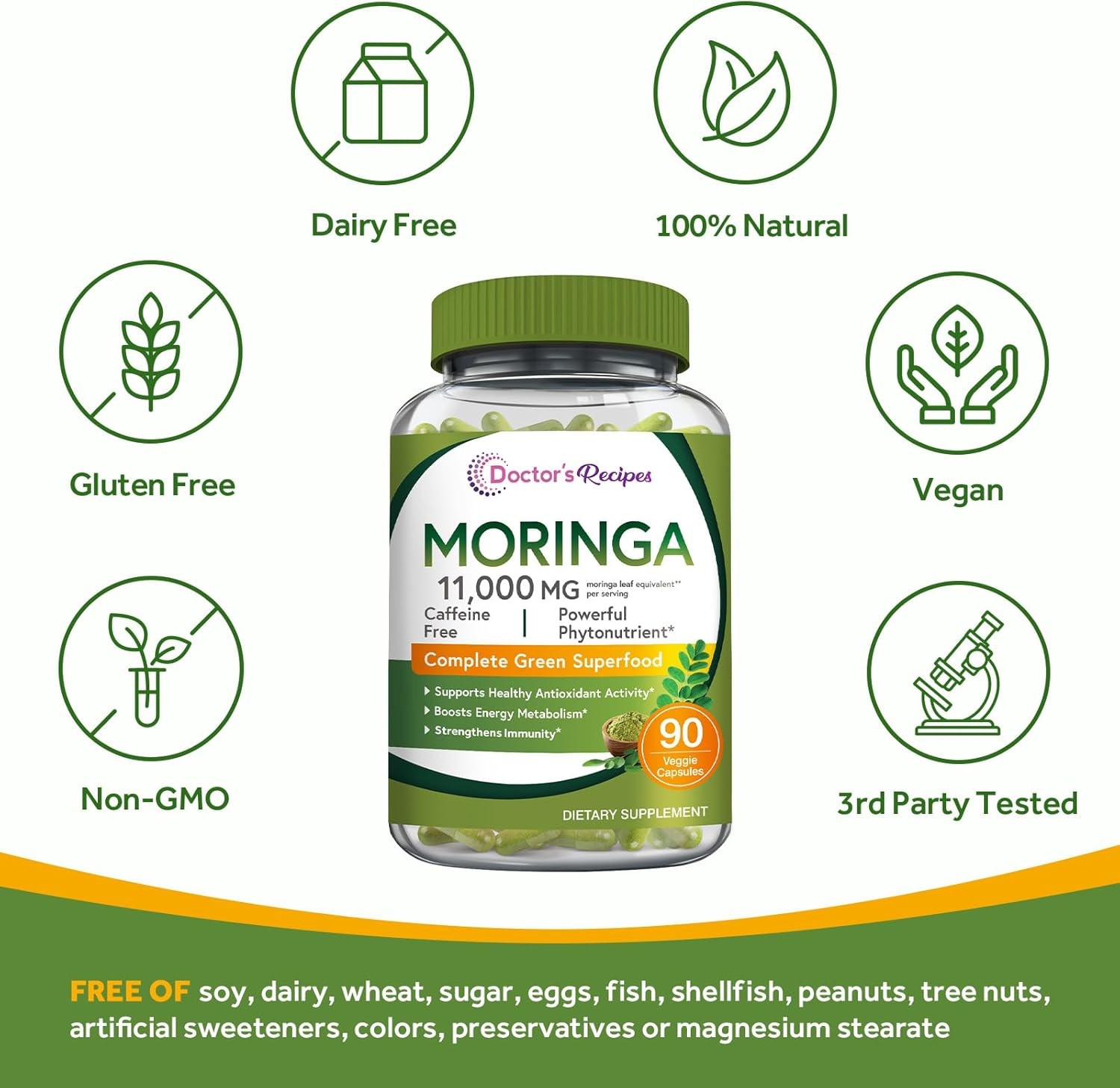 Doctor’s Recipes Moringa 11,000 mg Strength, Complete 90 Count (Pack of 1)