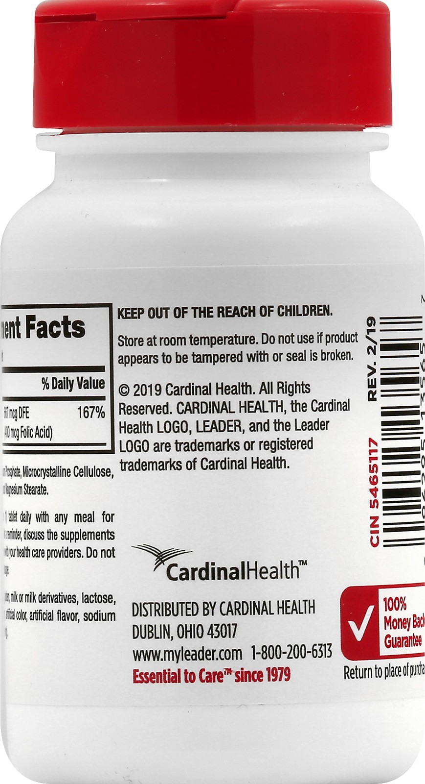 Leader Folic Acid 400 mg Tablets Dietary Supplement Brain Health 250 Count