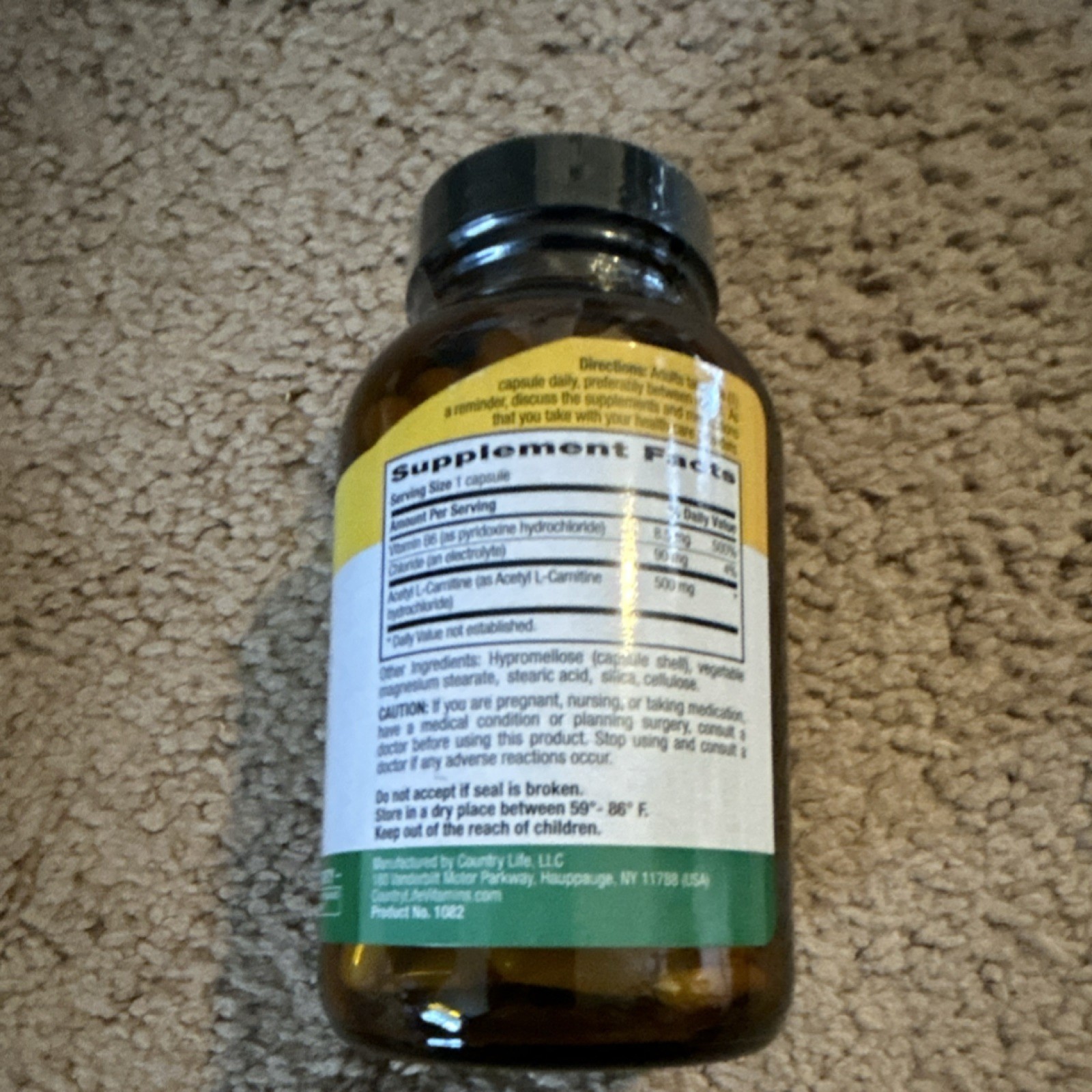 Country Life Acetyl L-Carnitine 500mg 120 Vegan Capsules Gluten-Free