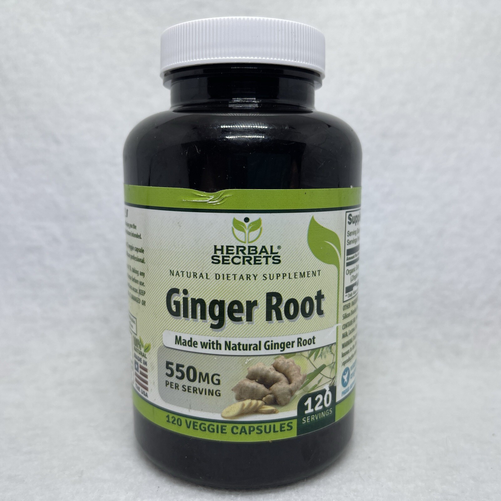 Herbal Secrets Ginger Root 550 mg, 120 Veggie Capsules. 07/2026.