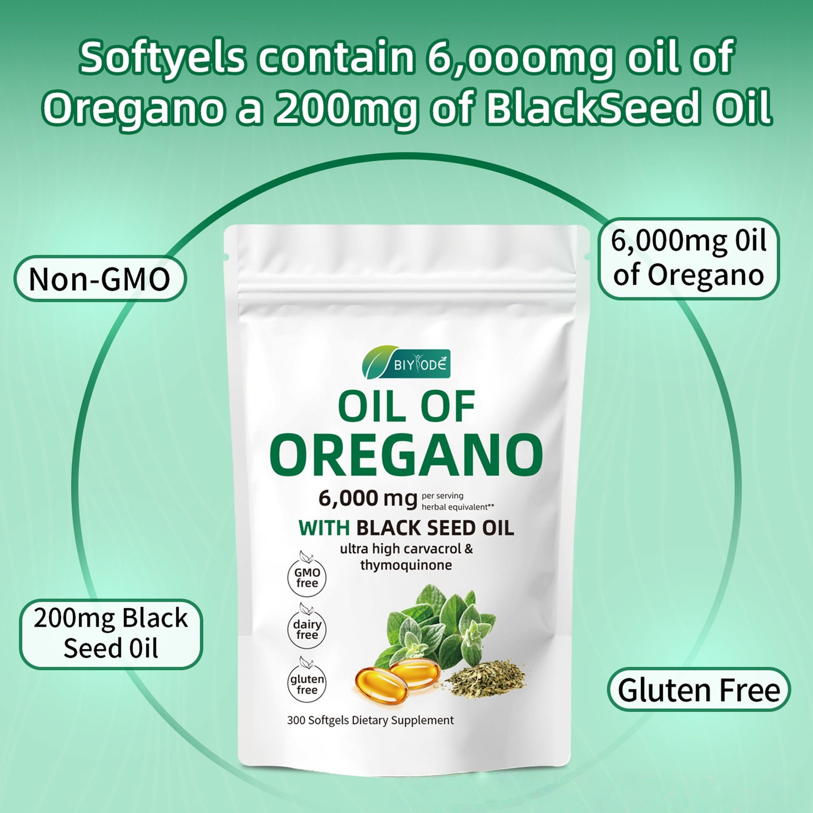 Oil of Oregano Softgels w/Black Seed –6000mg High Potency –900 Count (Pack of 3)