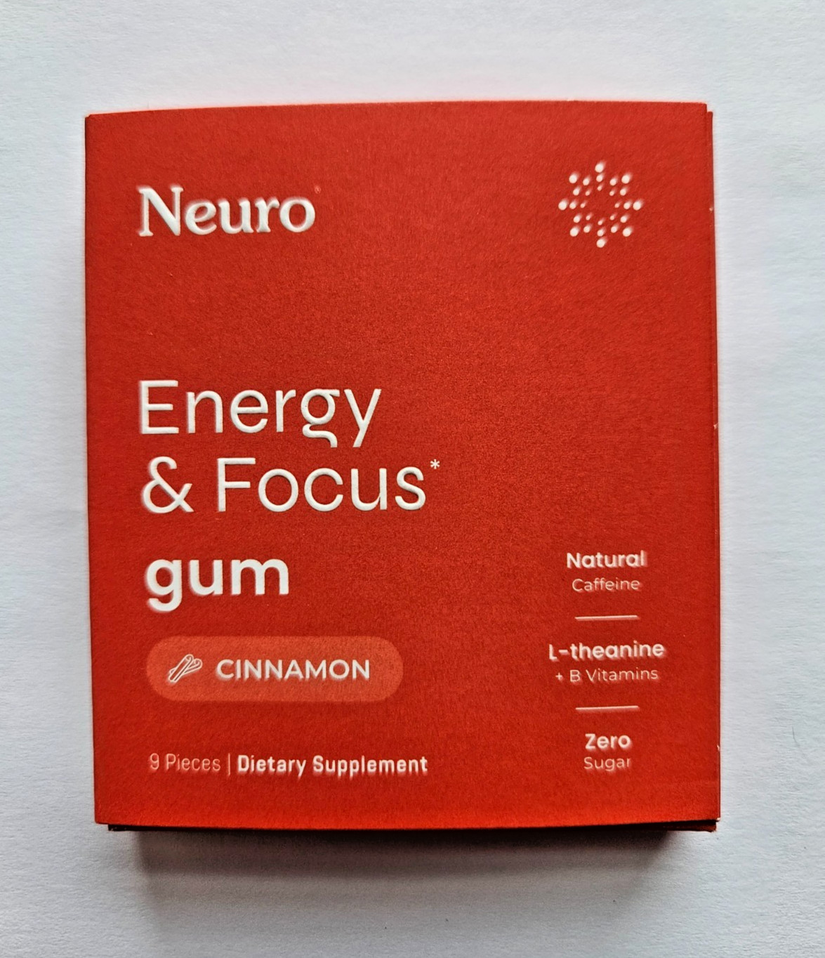5 PK Neuro Gum CINNAMON Caffeine B-12 Natural Boost Energy Focus Fresh, EXP 2027