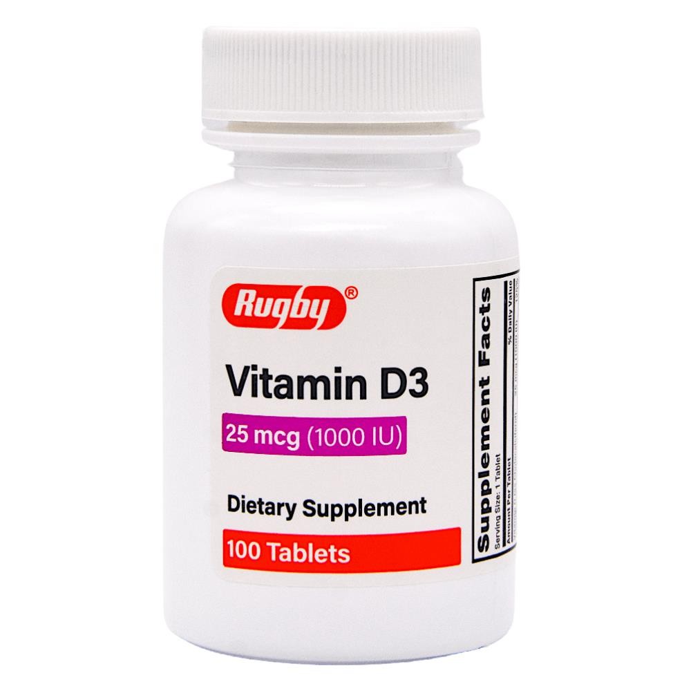 Rugby Vitamin D3 25 mcg (1000 IU) – 100 Tablets | Gluten Free (4-2026) – 2 Pack