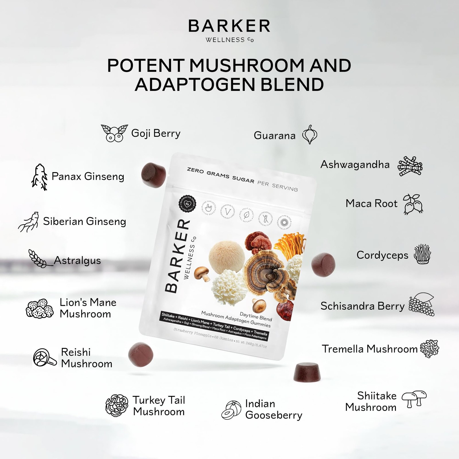 Barker Wellness Daytime Sugar-Free Adaptogen 60 Count (Pack of 1), No Color