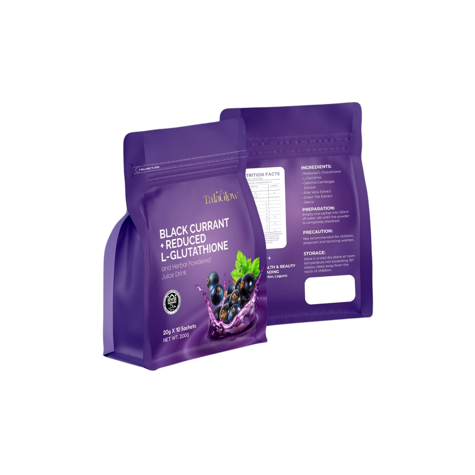 Tala Glow Black Currant + L-Glutathione Herbal Drink 10 Sachets 20g