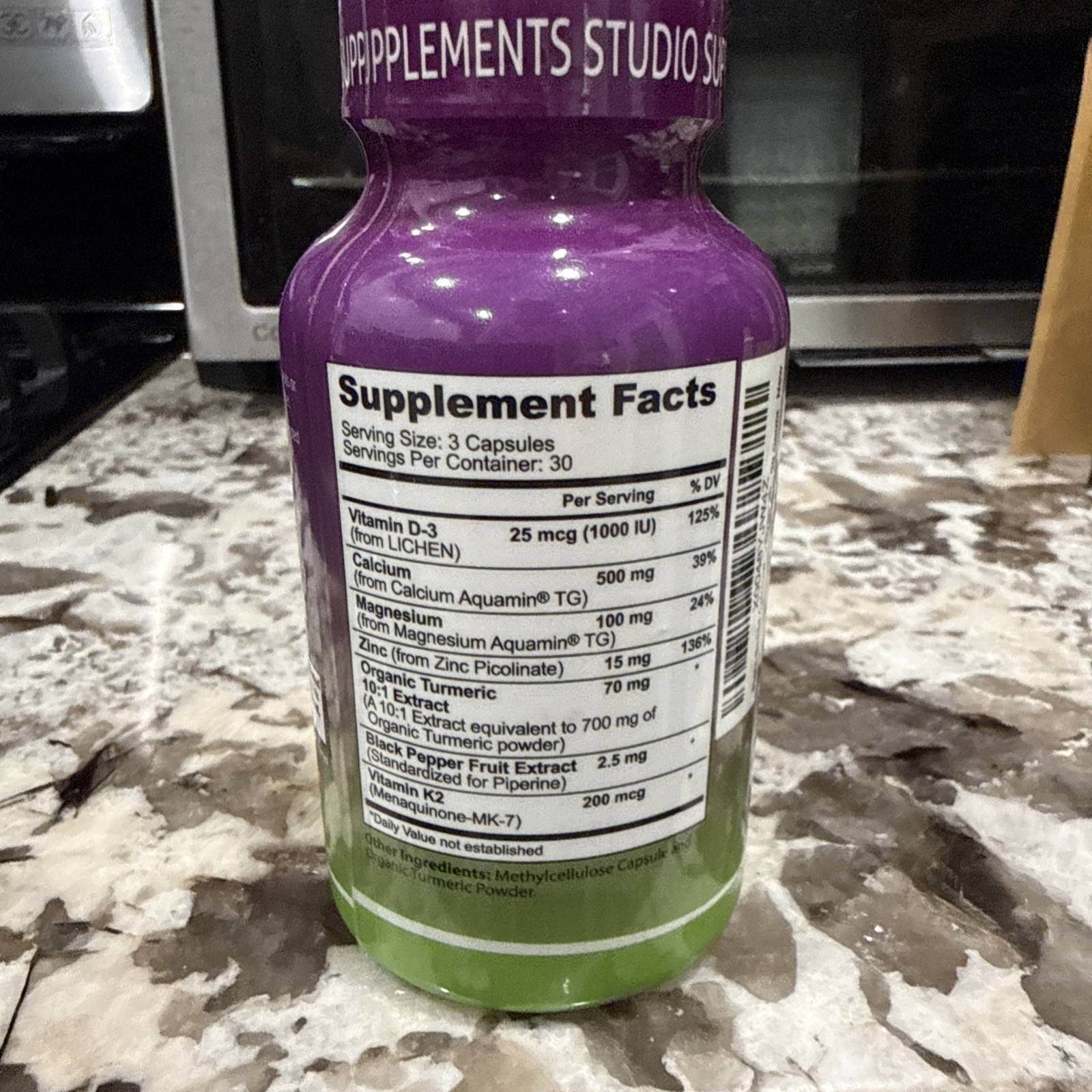 Supplements Studio Calcium Magnesium Zinc D3 K2 Joint 120 Caps+Tumeric Tamarind