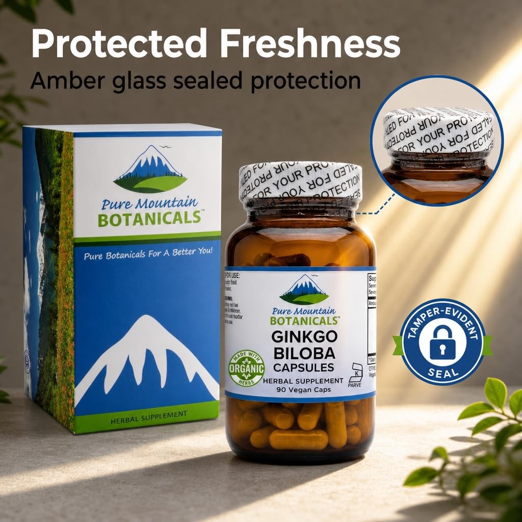 Pure Mountain Botanicals Ginkgo Biloba Capsules – 400mg Organic Ginkgo Biloba