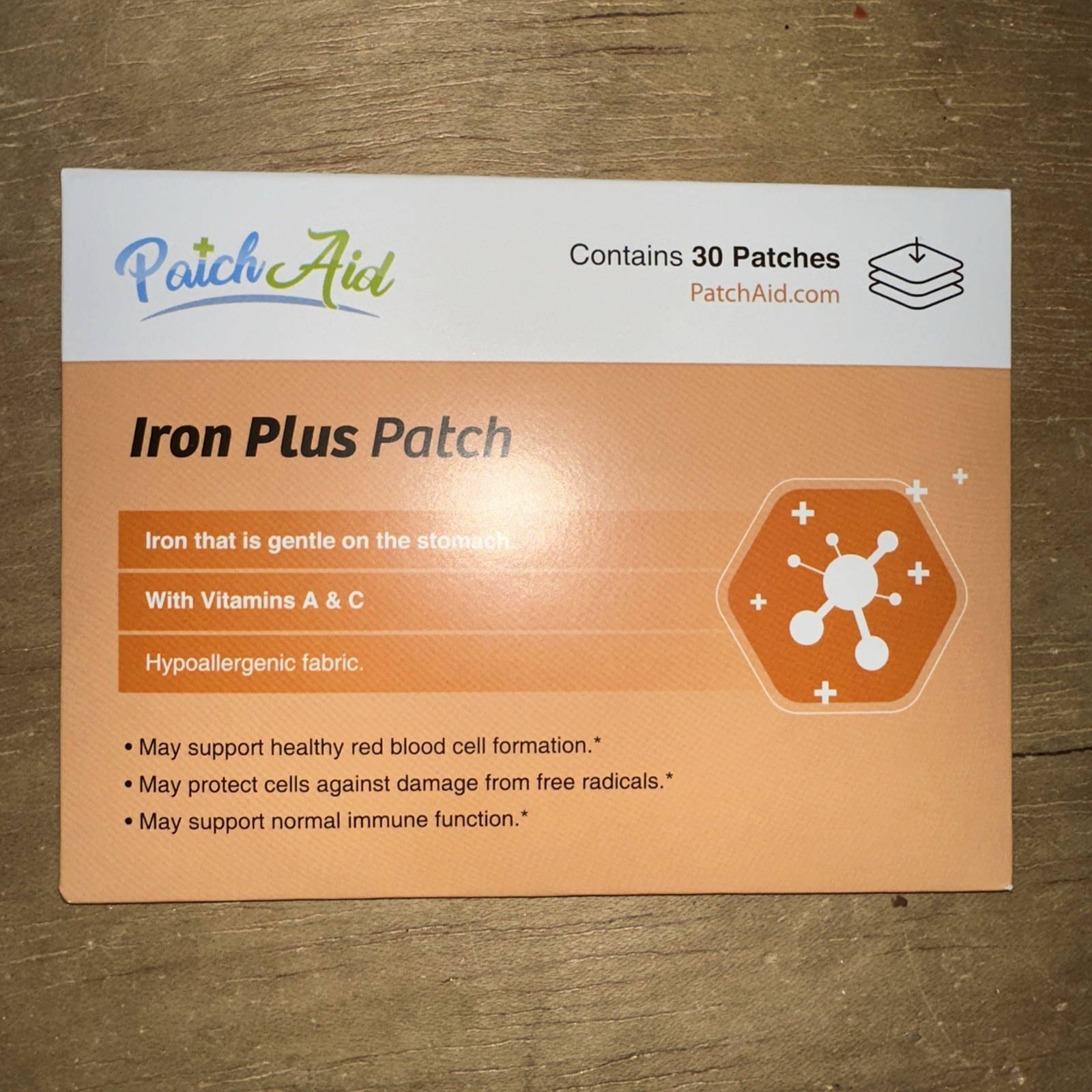 Iron Plus by Patch Aid 30 Day Supply Immune Function Vitamins A & C