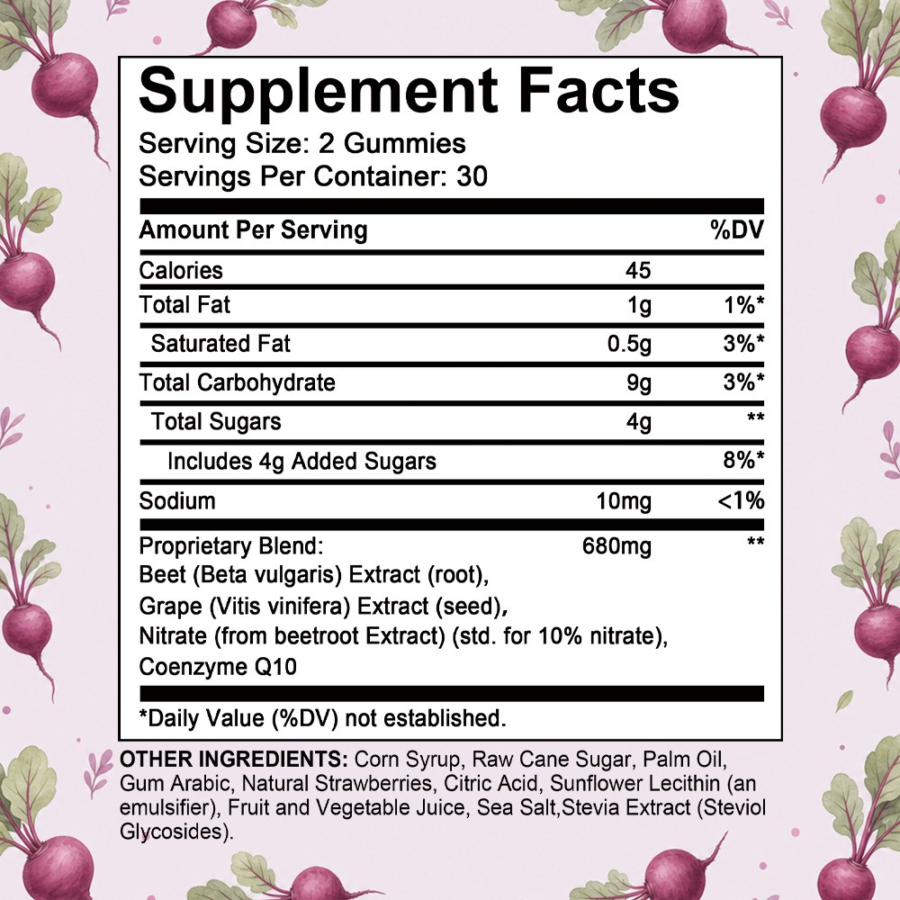 3-in-1 Blood Pressure Gummies,Beet Root with CoQ10&Grape Seed Extract 60 Gummies