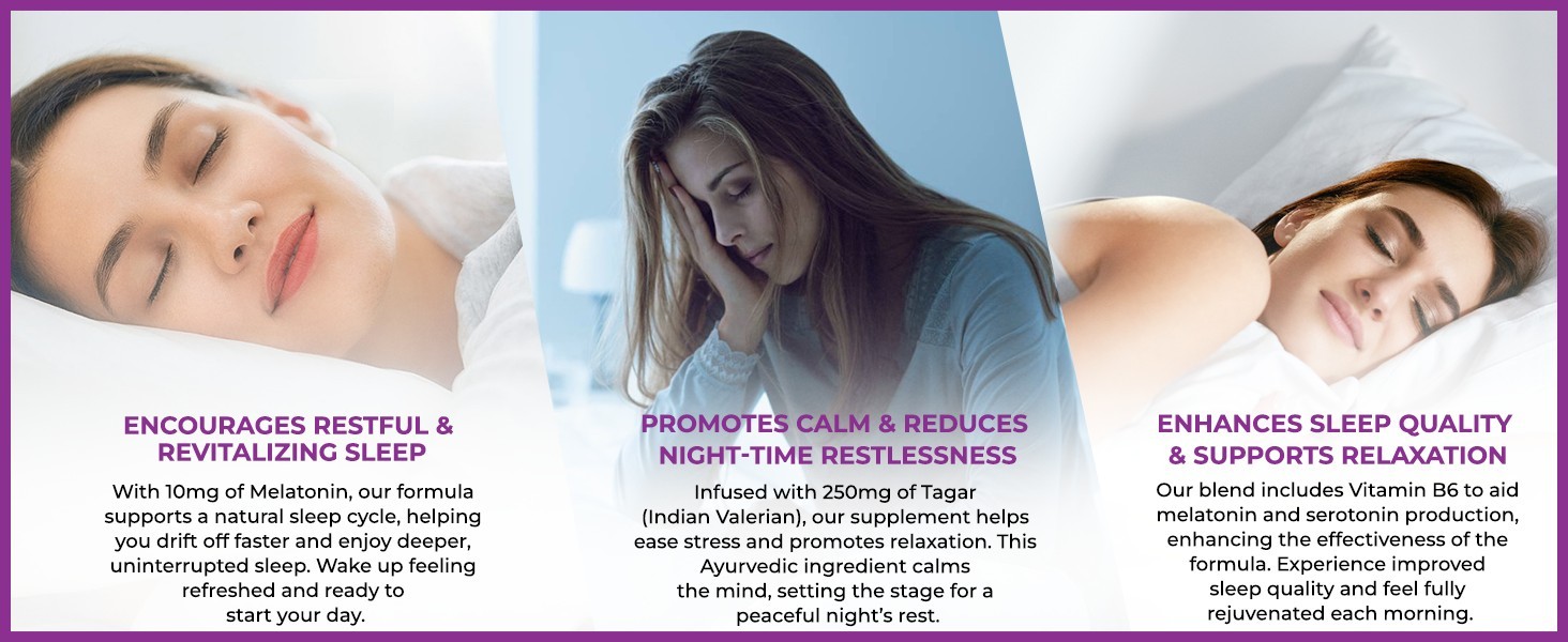 Melatonin 10mg Tagar 250mg Sleep Aid Stress Relief Muscle Recovery 60Tabs x1/2/3