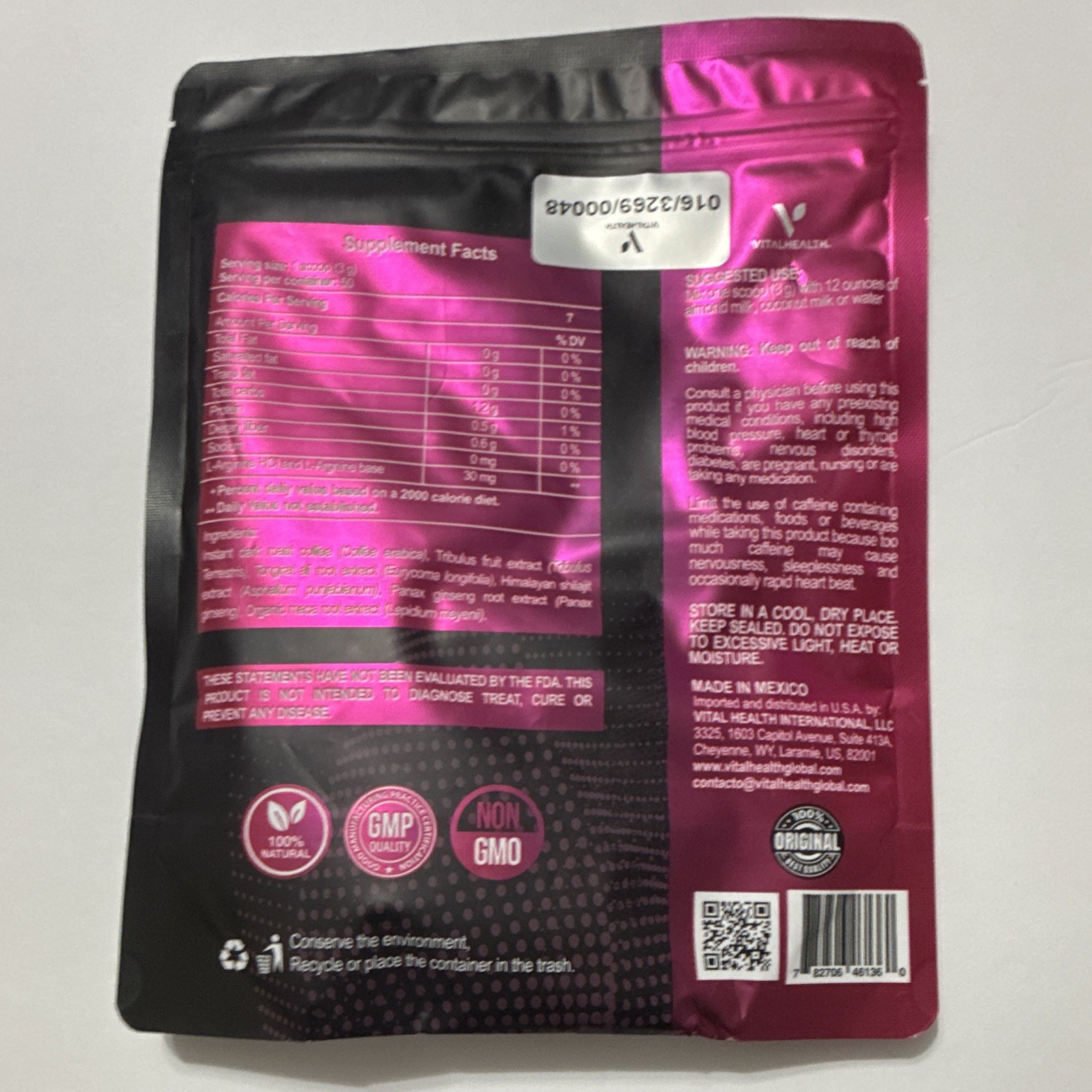 VitalHealth LOVKAFE Dark Roast Coffee Energy Powder Keto Vegan Sugar Free 5.3 oz