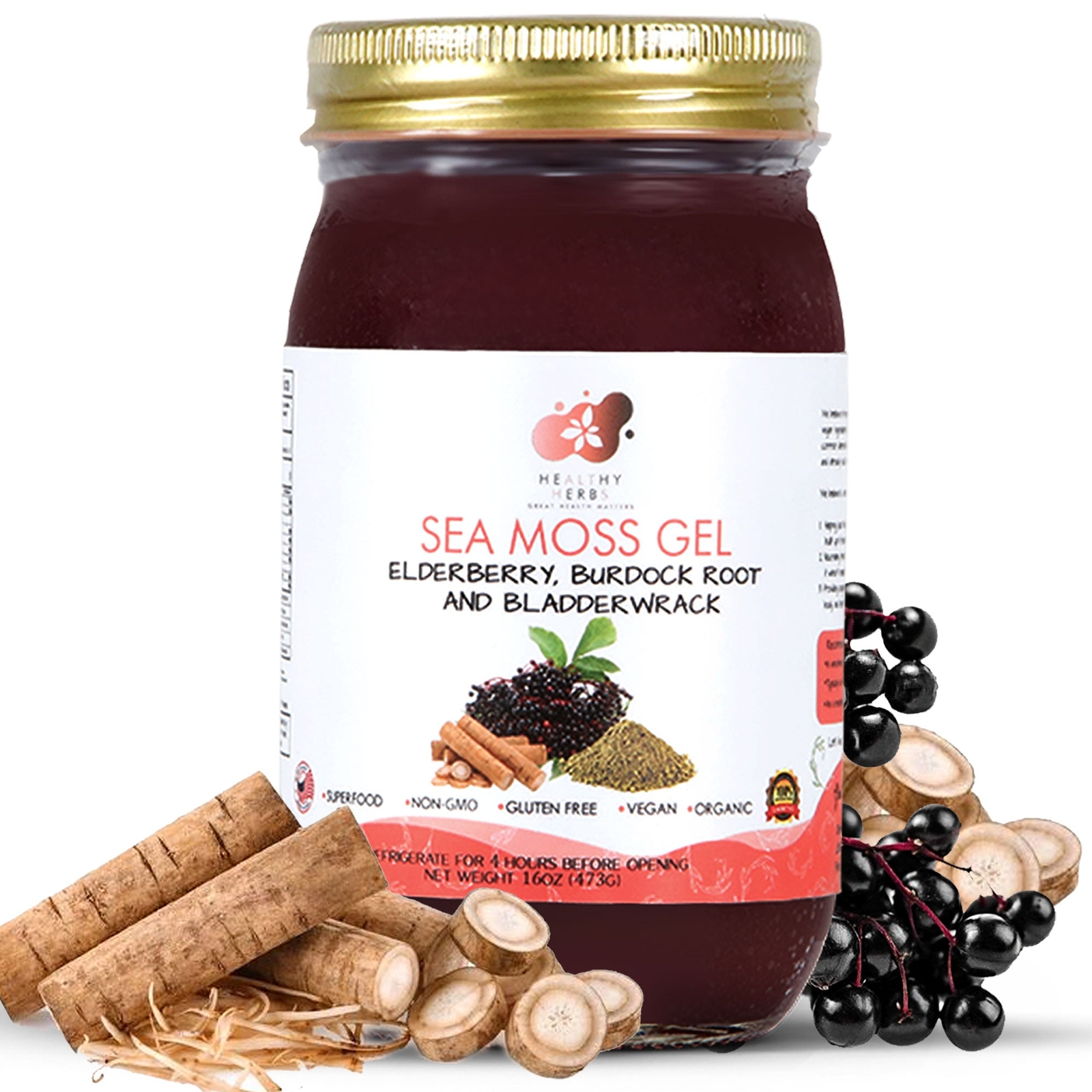 Healthy Herbs | Sea Moss Gel with Elderberry, Burdock Root and Bladderwrack