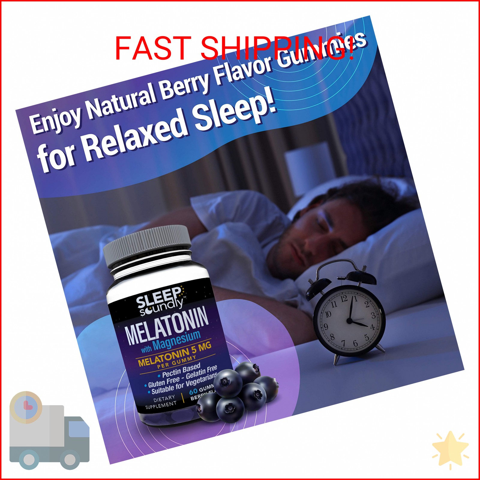 Sleep Soundly Melatonin and Magnesium Gummies, Melatonin 5 Mg, Gluten Free – Gel