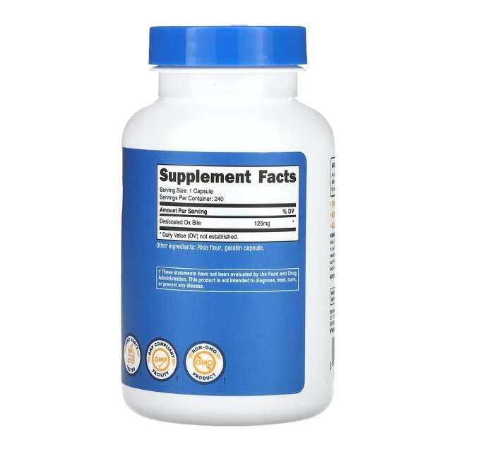 Nutricost, Ox Bile , 2 PACK, 125 mg , 240 Capsules each (480 total!)