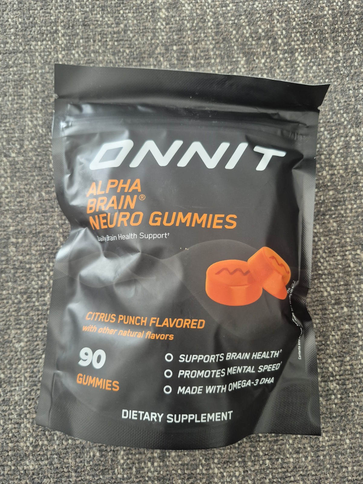 Onnit Alpha Brain Neuro Gummies Citrus Punch Vegan No Synthetic Dyes 90 ct