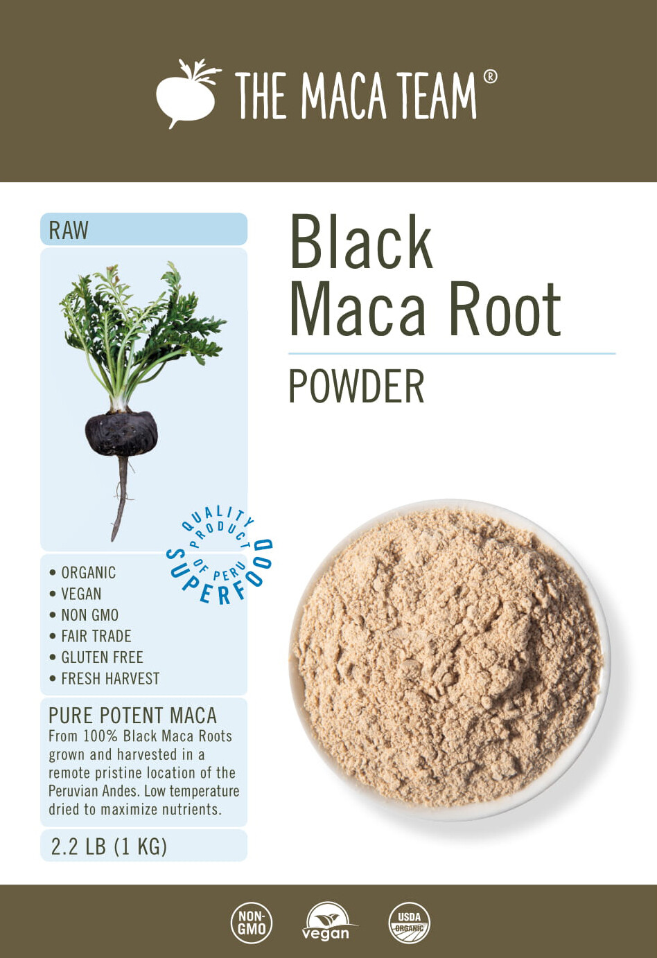 Certified Organic Black Maca Root Powder from Peru – 1 kg 111 servings