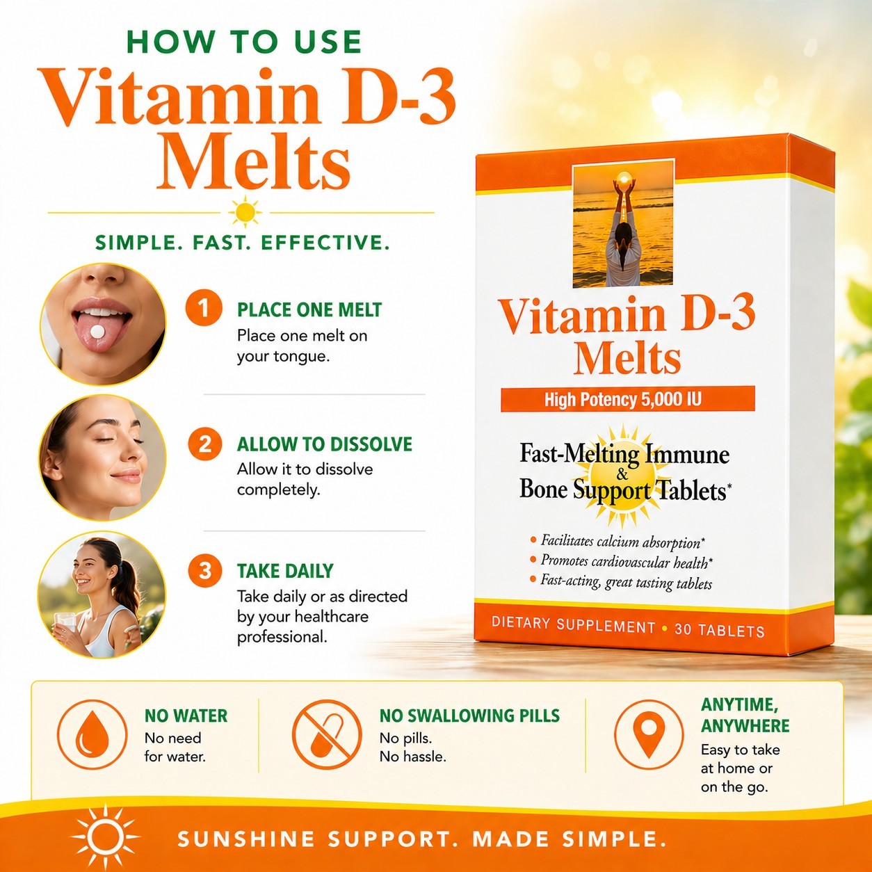 Dr. Newton’s Naturals Vitamin D3 Fast-Melting Tablets 30 Tablets Made in USA