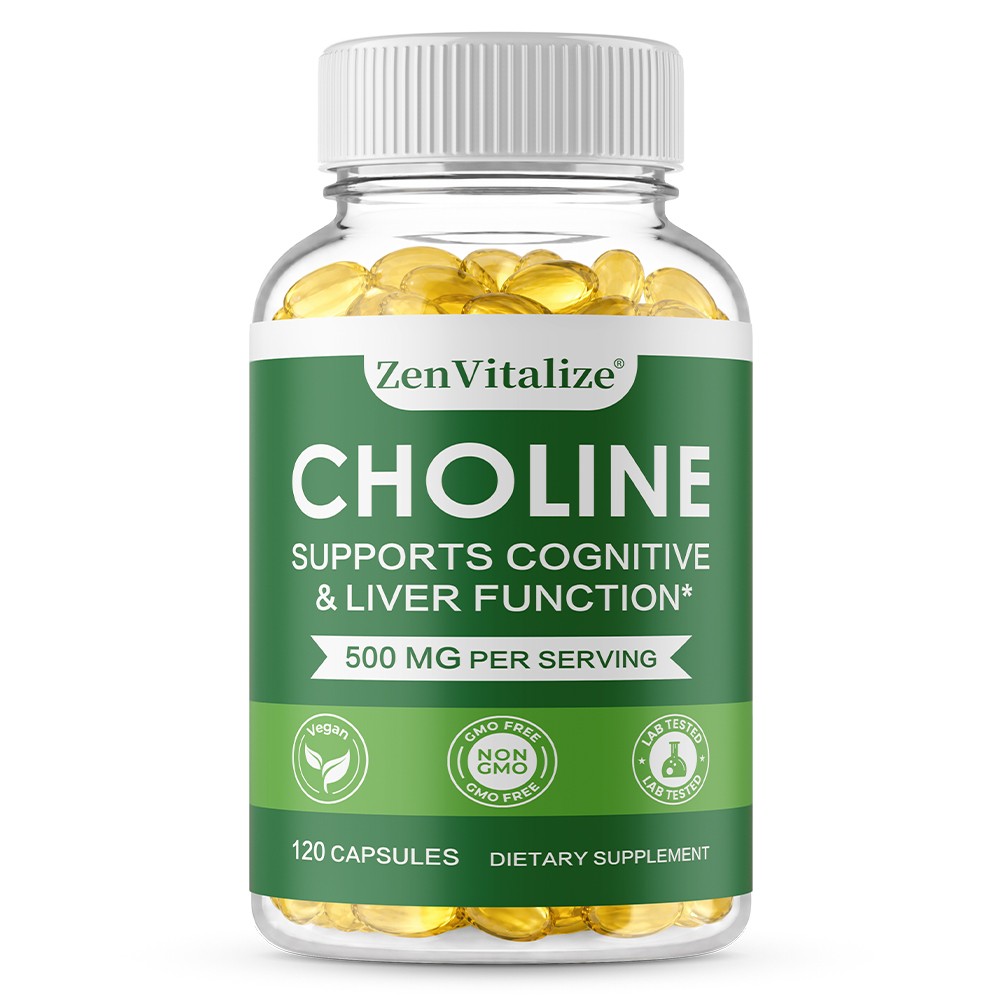 500mg Choline Capsules For Mental Focus & Healthy Liver Function,30/60/120 CT