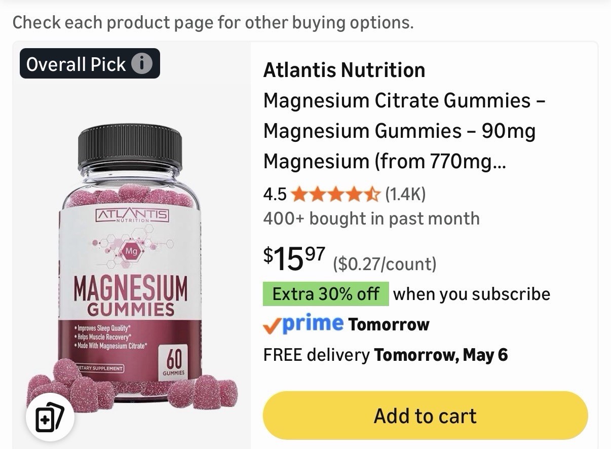 Atlantis Nutrition Magnesium Citrate Gummies 60ct Sleep Quality Muscle Recovery