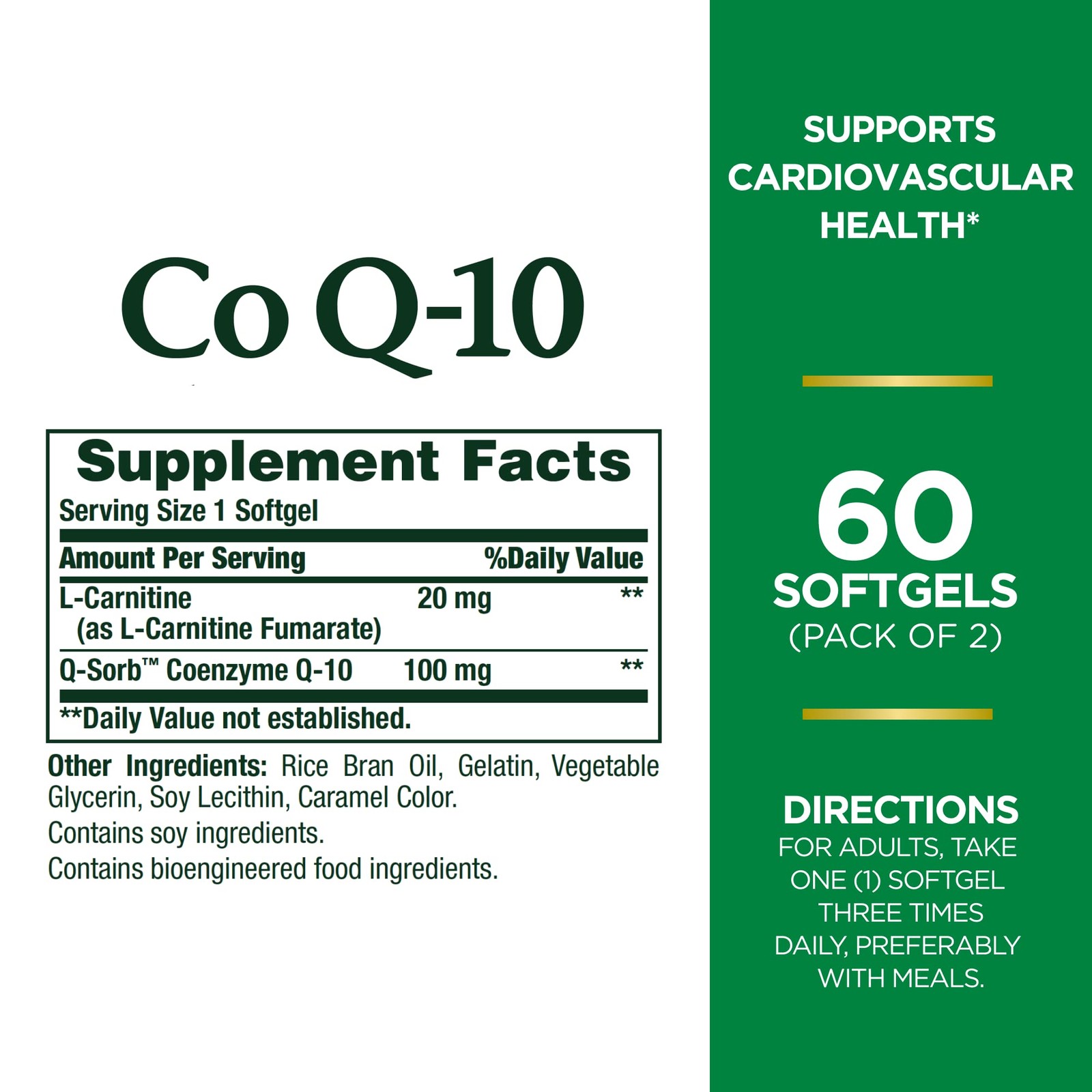 Nature’s Bounty CoQ10 Plus L-Carnitine 120 Softgels Antioxidant Energy Support