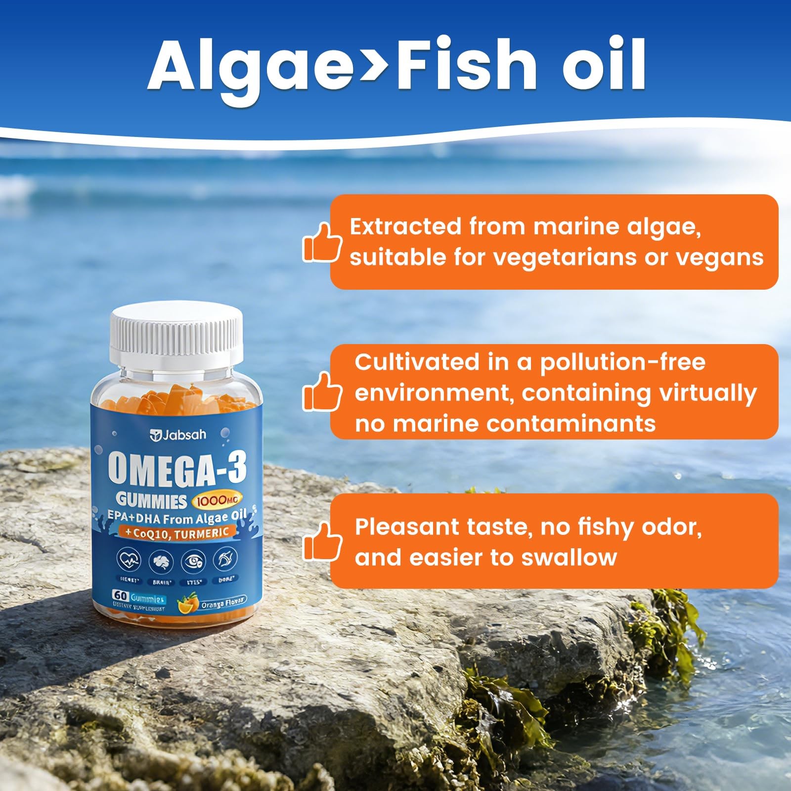 Jabsah Vegan Omega-3 Gummies 1000Mg From Algae Oil Dha 460Mg Epa 230Mg Omega 3