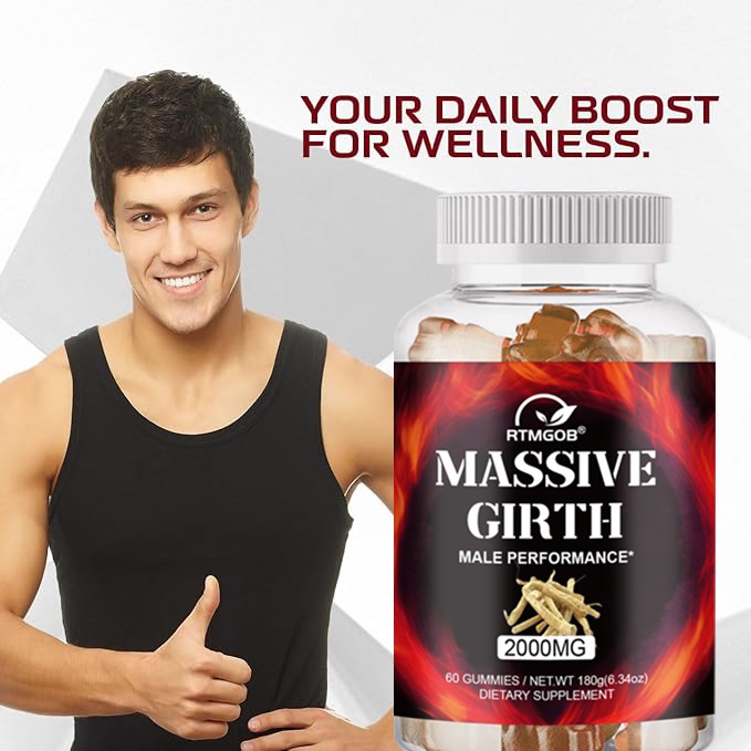 Massive Girth Performance Gummies, 2000mg, 60 Count for Men,s Vitality Support