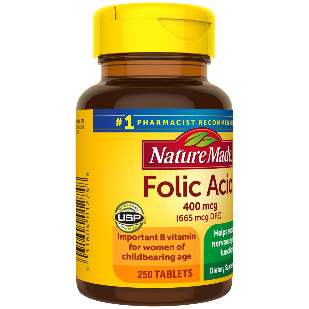 Nature Made Folic Acid 400 Mcg (665 Mcg DFE) Tablets, 250 Count