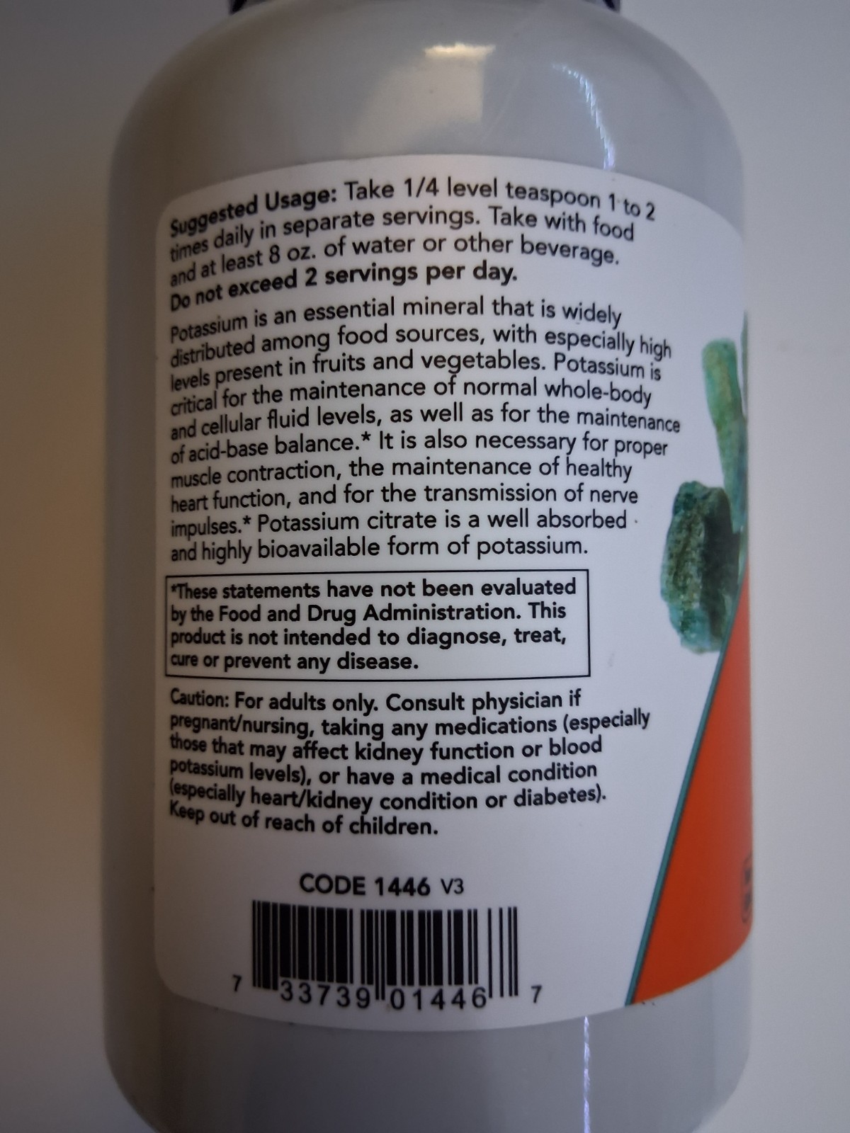 Pure Potassium Citrate Powder 12oz 340g 243 Servings Non-GMO Vegan Exp 2028