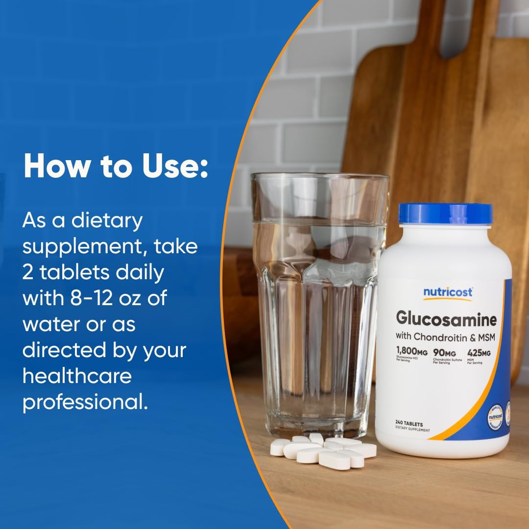Nutricost Glucosamine 1800mg with Chondroitin & MSM, 240 Count (Pack of 1)