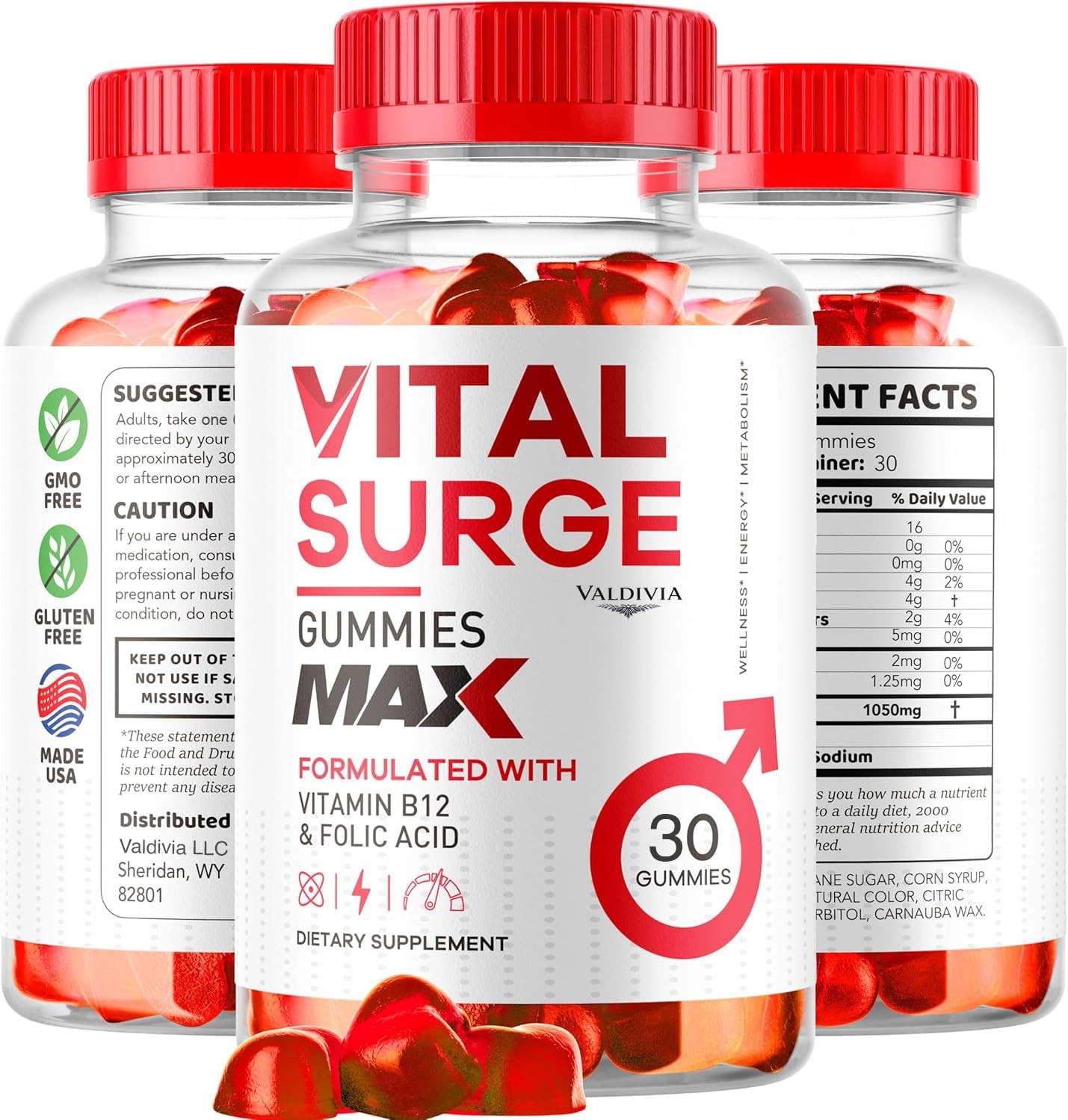 Valdivia Vital Surge MAX 30 Gummies Men’s Health Supplement Made in USA Male