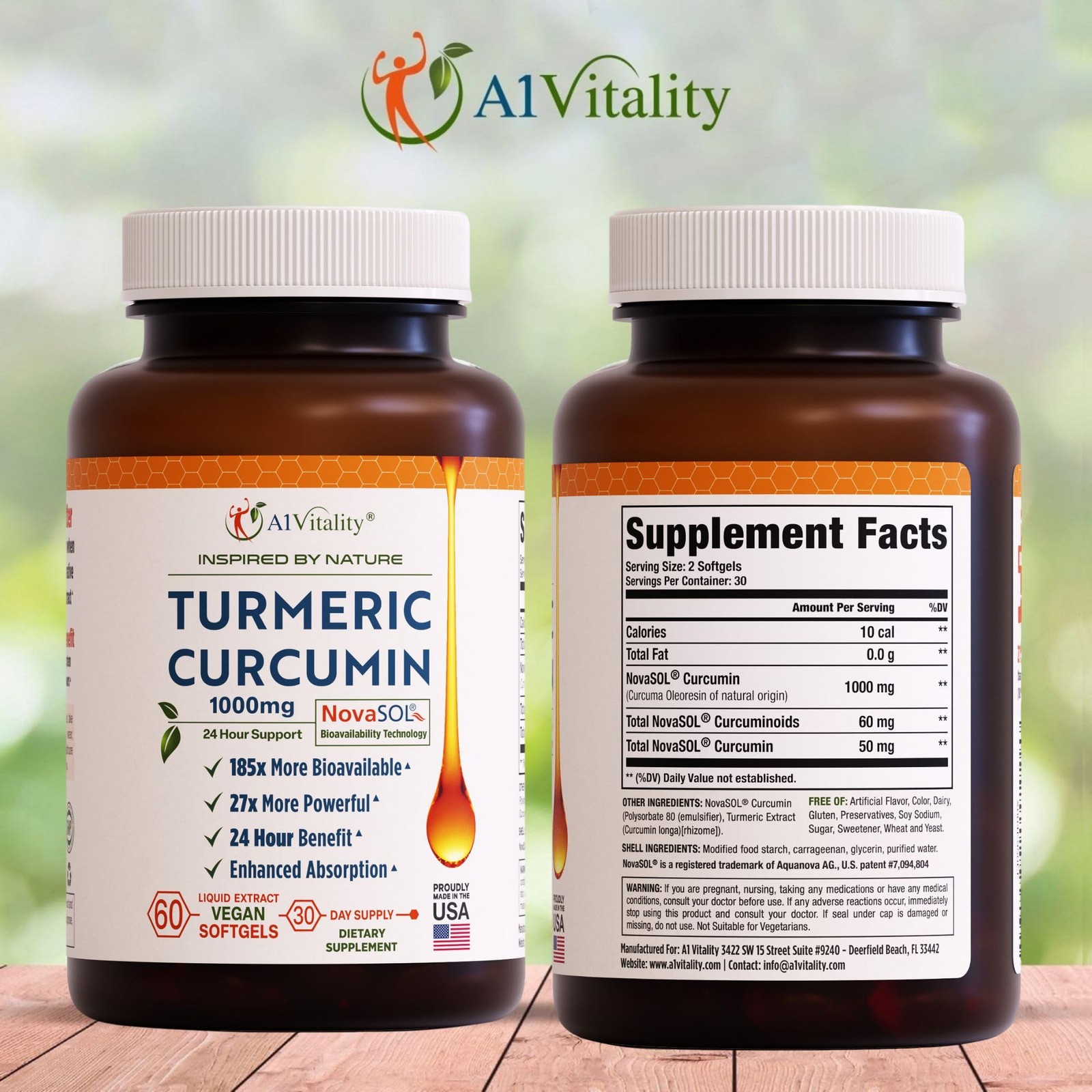 A1Vitality NovaSOL Turmeric Curcumin 1000mg – Clinically 60 Count (Pack of 1)