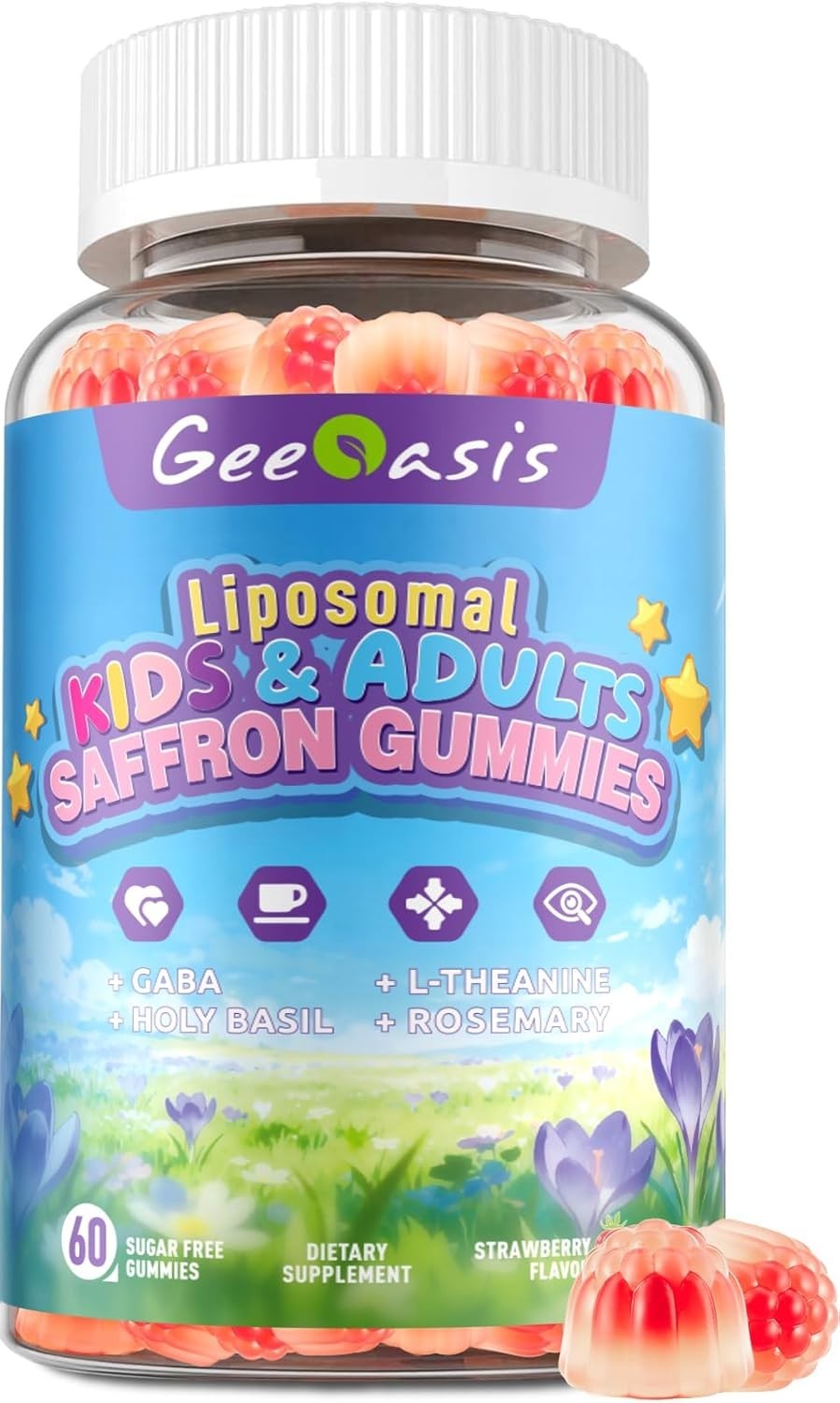 Liposomal Saffron Gummies Focus & Brain Support – L-Theanine GABA Omega-3 – 60ct