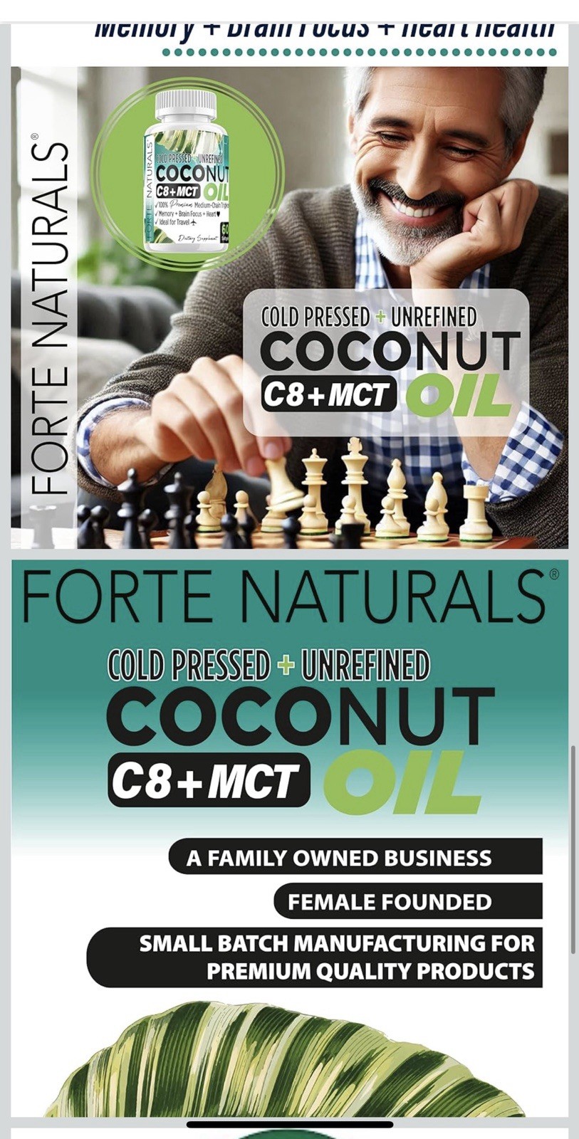 Forte Naturals C8+ MCT Coconut Oil Softgels 2000mg 60ct Gluten Free Non-GMO