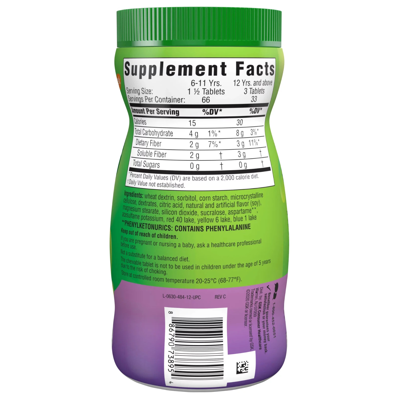 Benefiber PREBIOTIC FIBER SUPPLEMENT 100-Chevable Tablets ASSORTED FRUIT Plant B